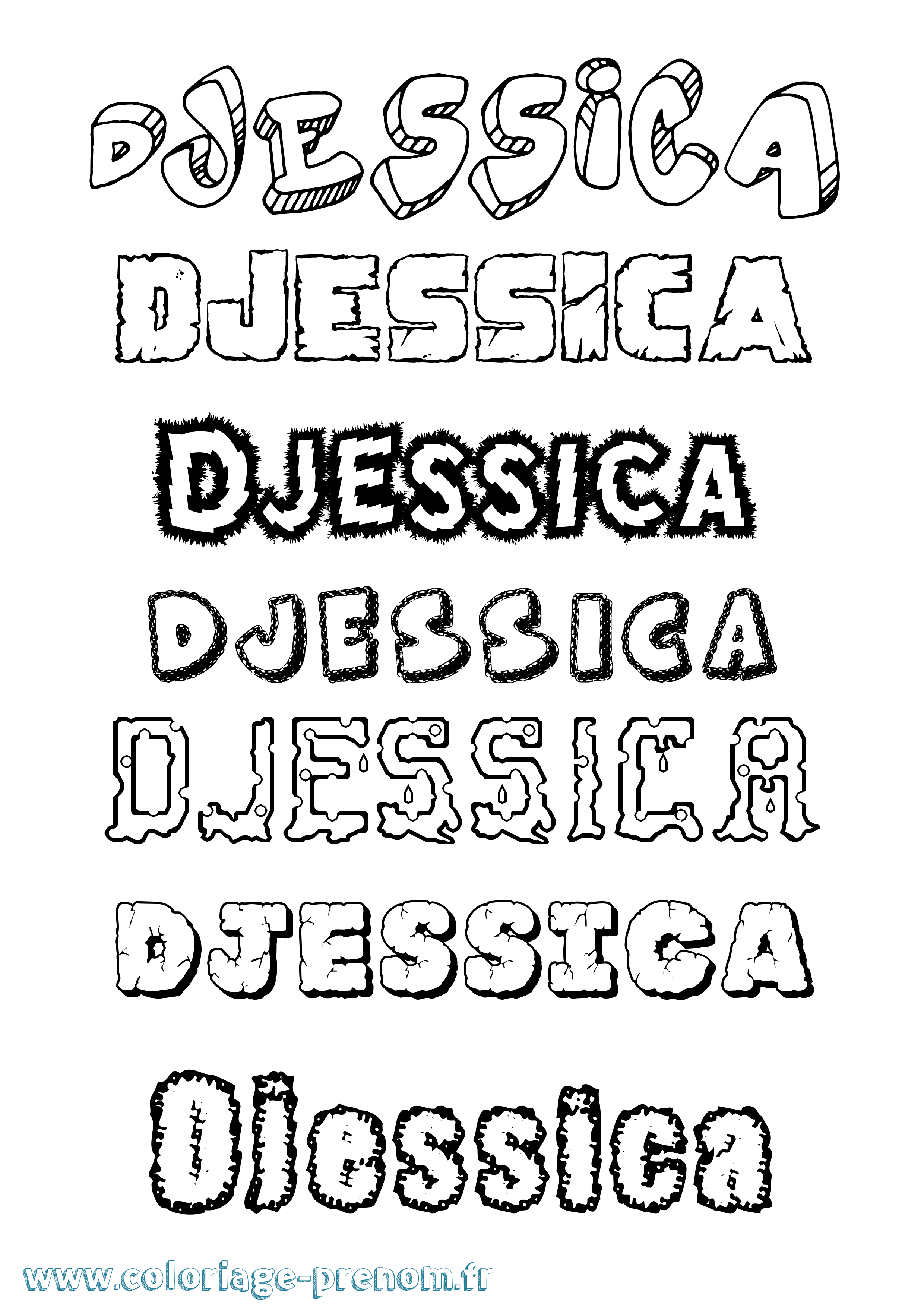 Coloriage Djessica Destructuré Coloriage prénom Djessica Destructuré