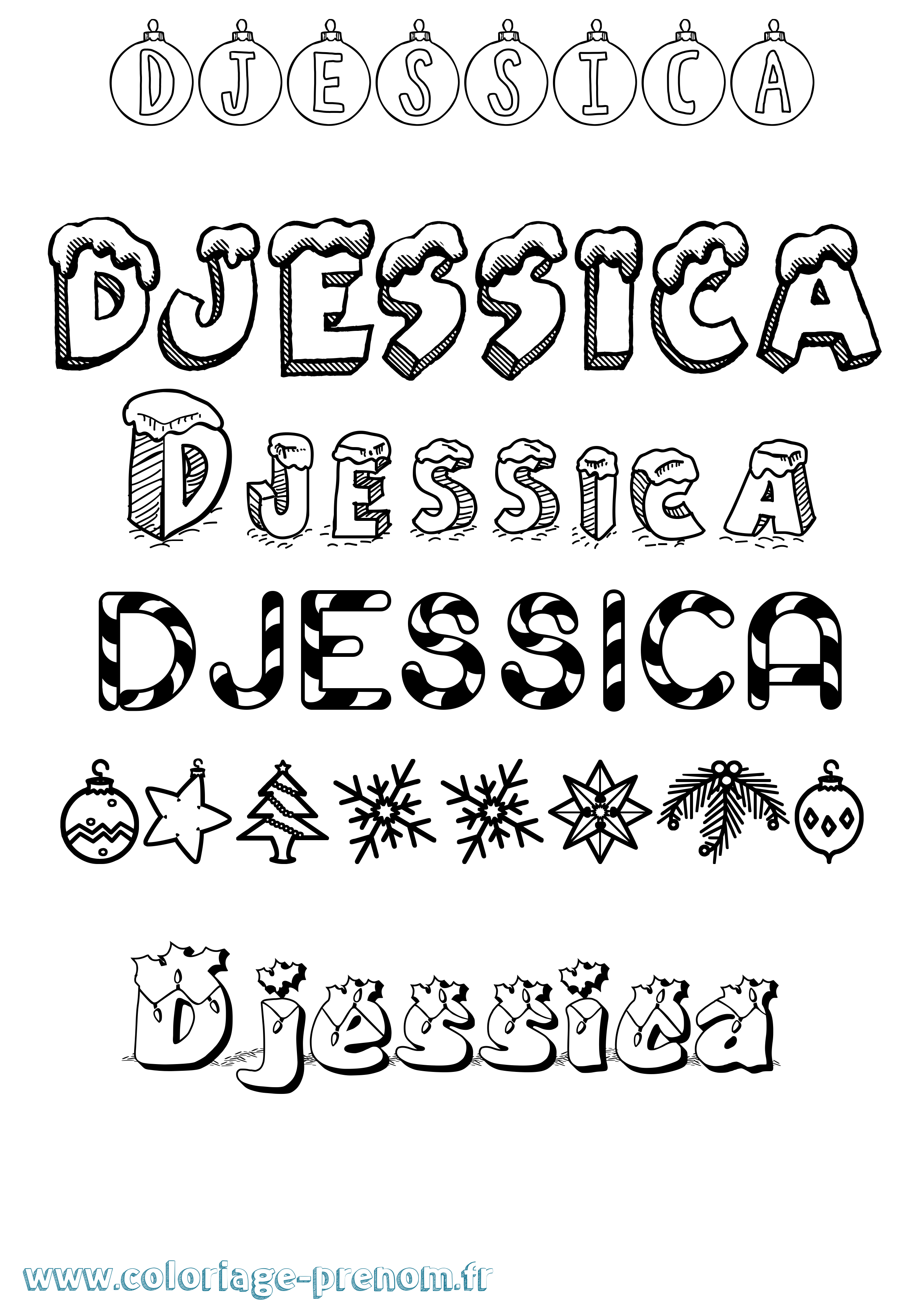 Coloriage Djessica Noël Coloriage prénom Djessica Noël
