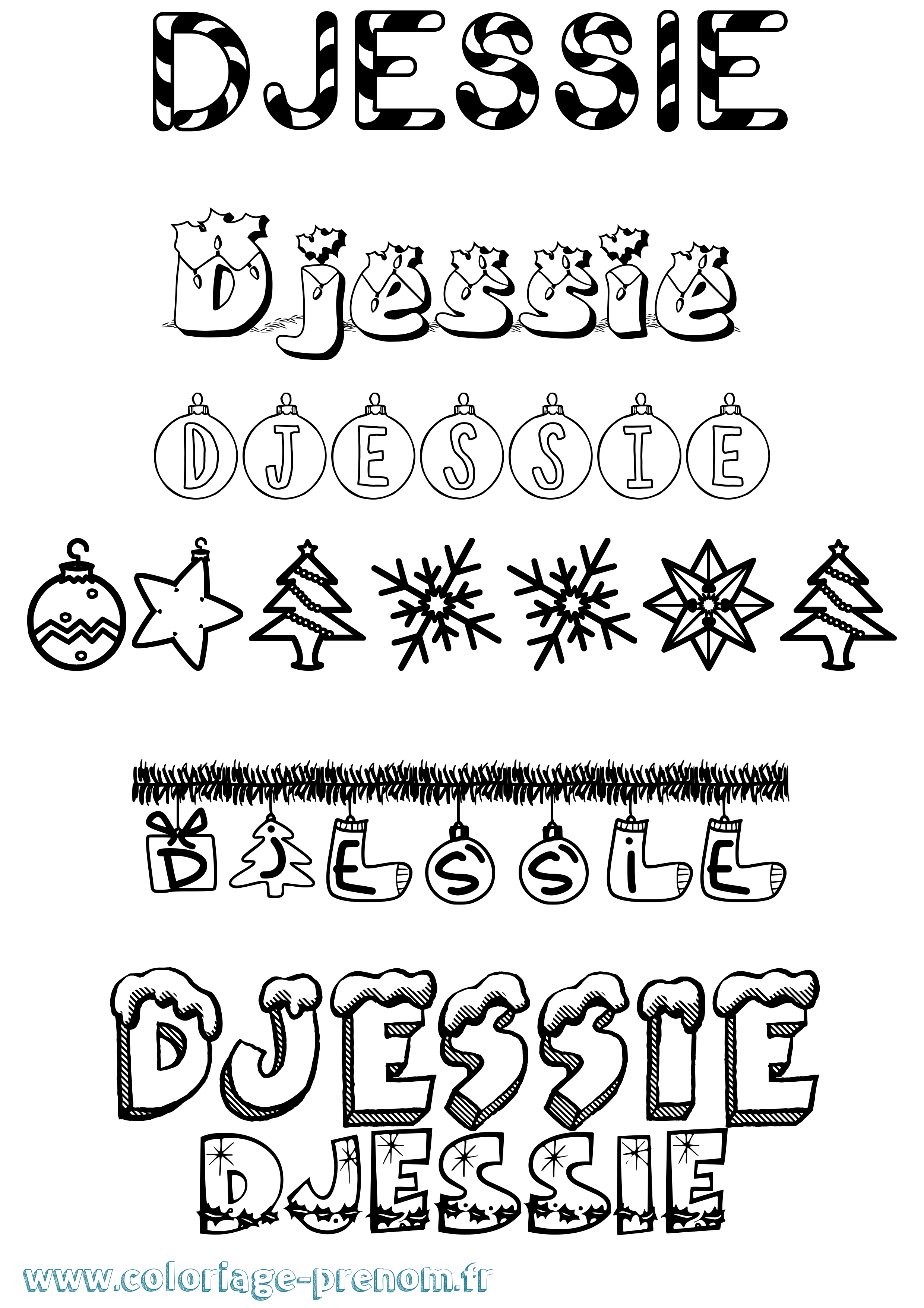 Coloriage Djessie Noël Coloriage prénom Djessie Noël