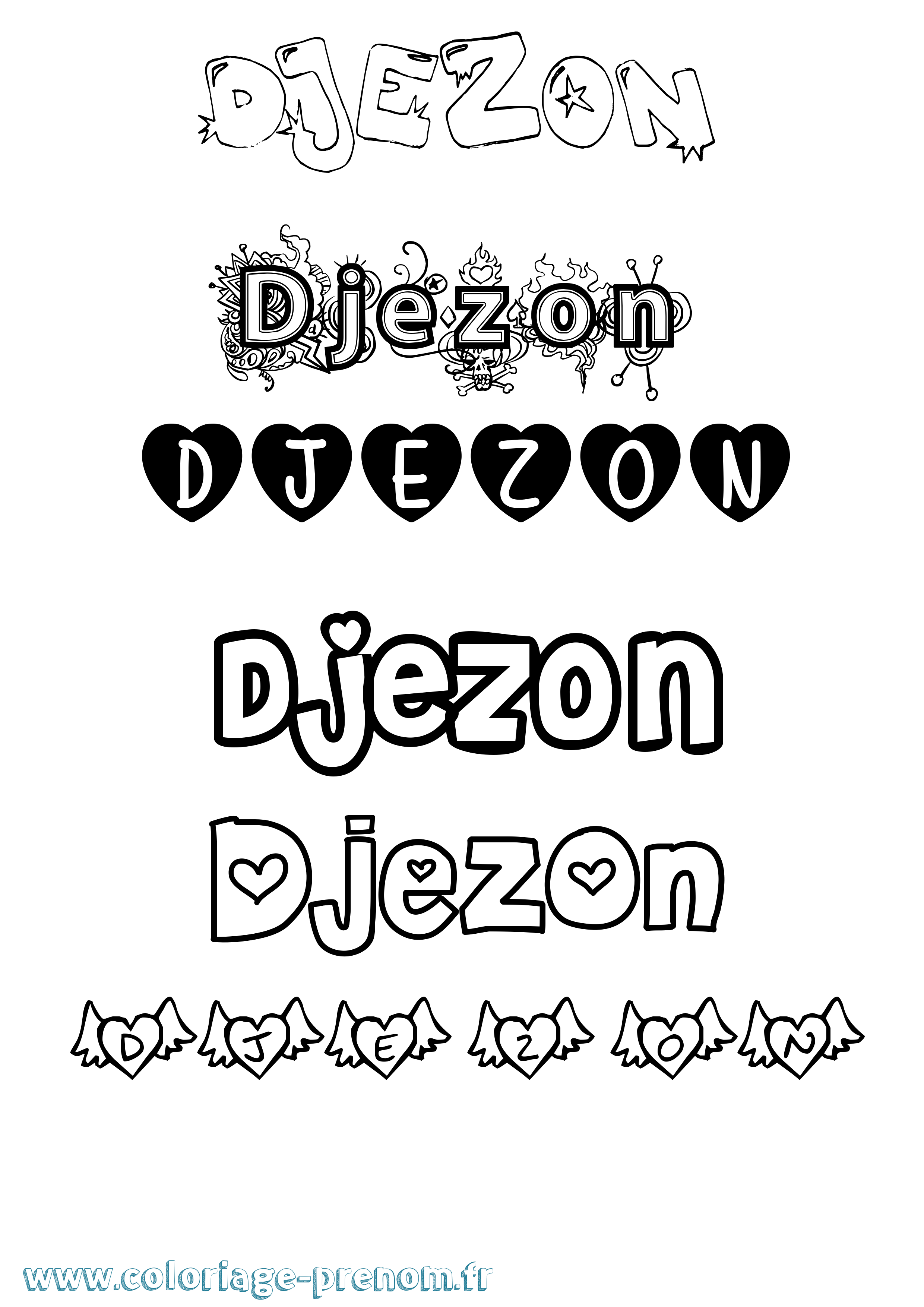 Coloriage Djezon Girly Coloriage prénom Djezon Girly