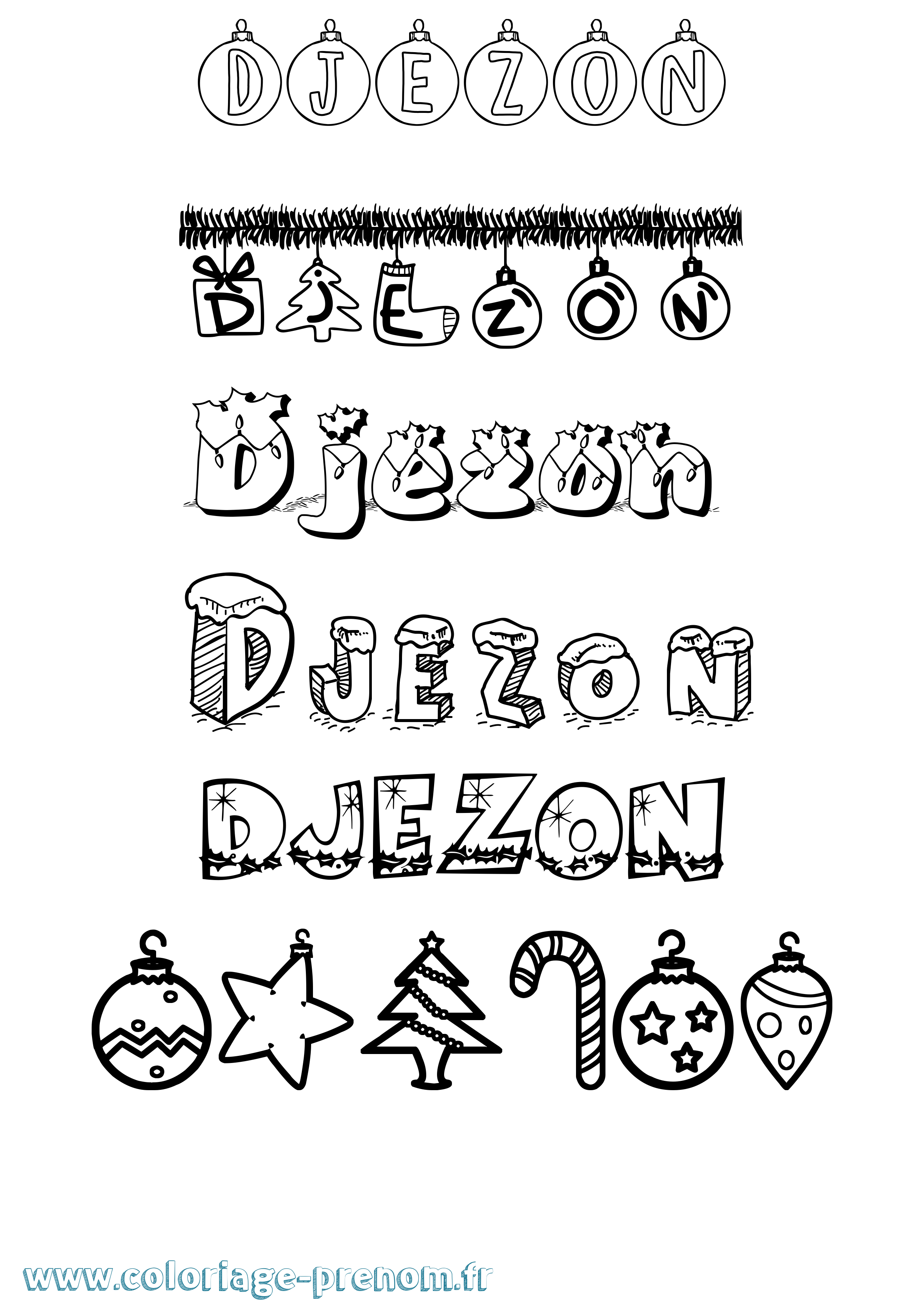 Coloriage Djezon Noël Coloriage prénom Djezon Noël