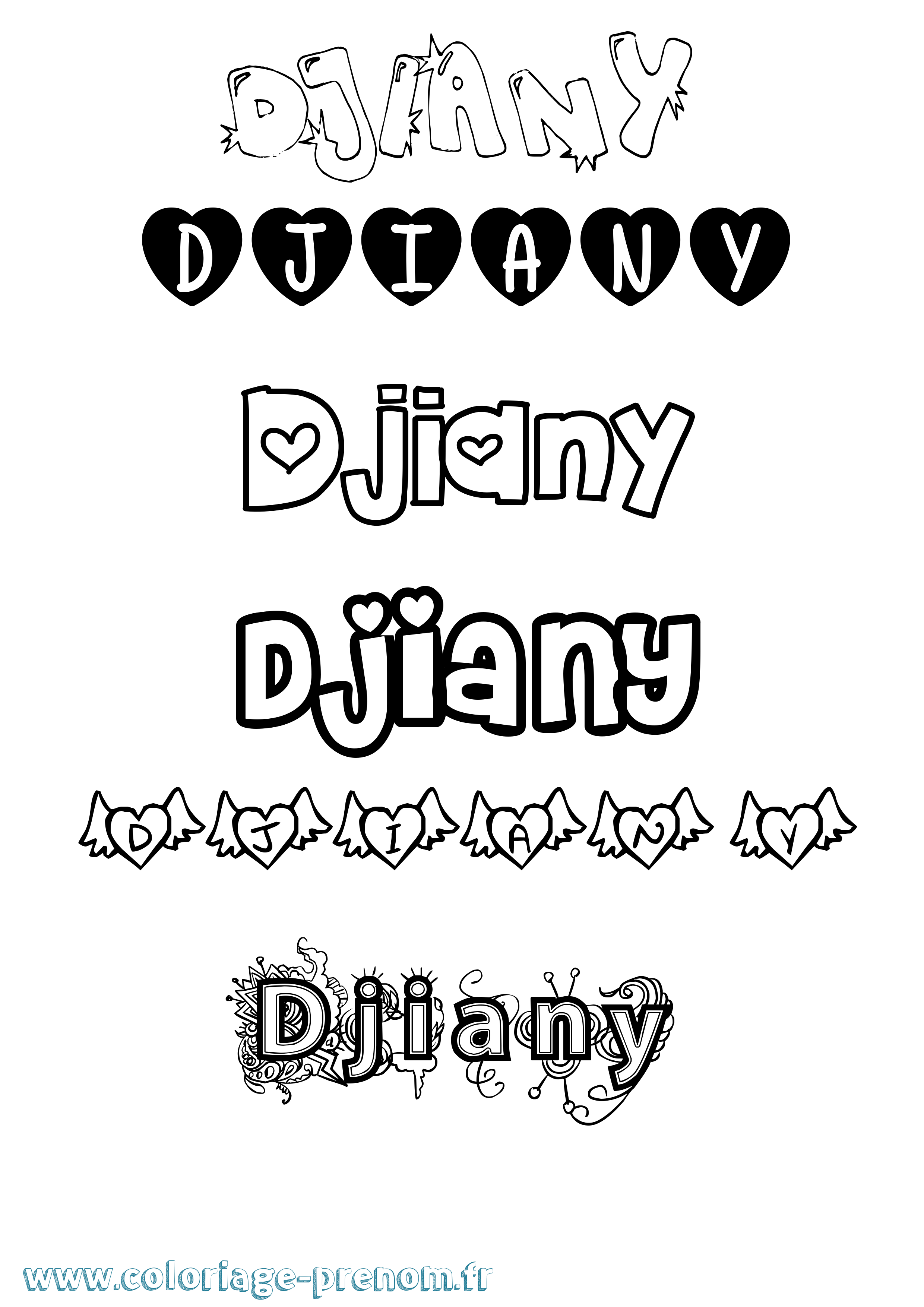 Coloriage Djiany Girly Coloriage prénom Djiany Girly