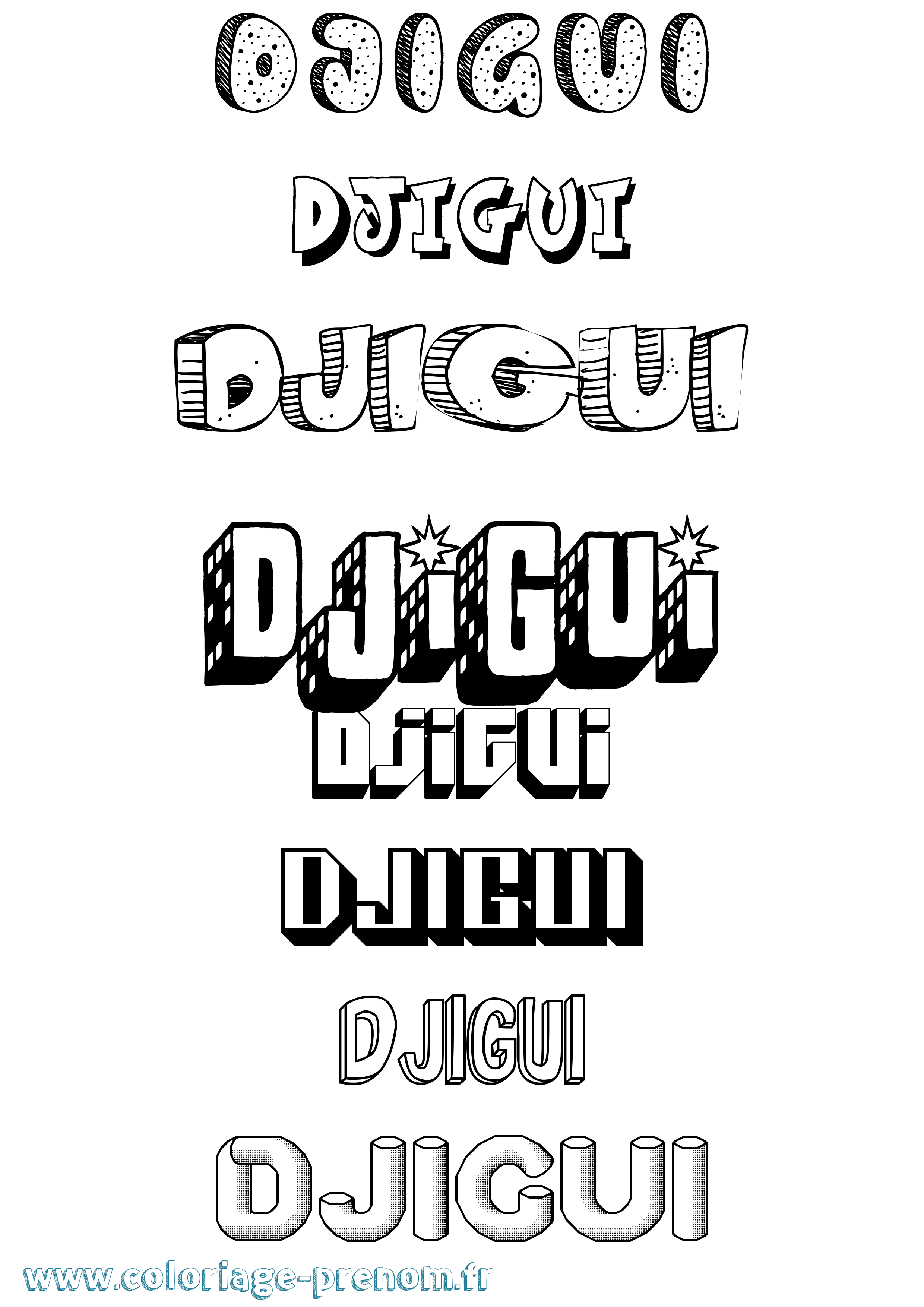 Coloriage Djigui Effet 3D Coloriage prénom Djigui Effet 3D