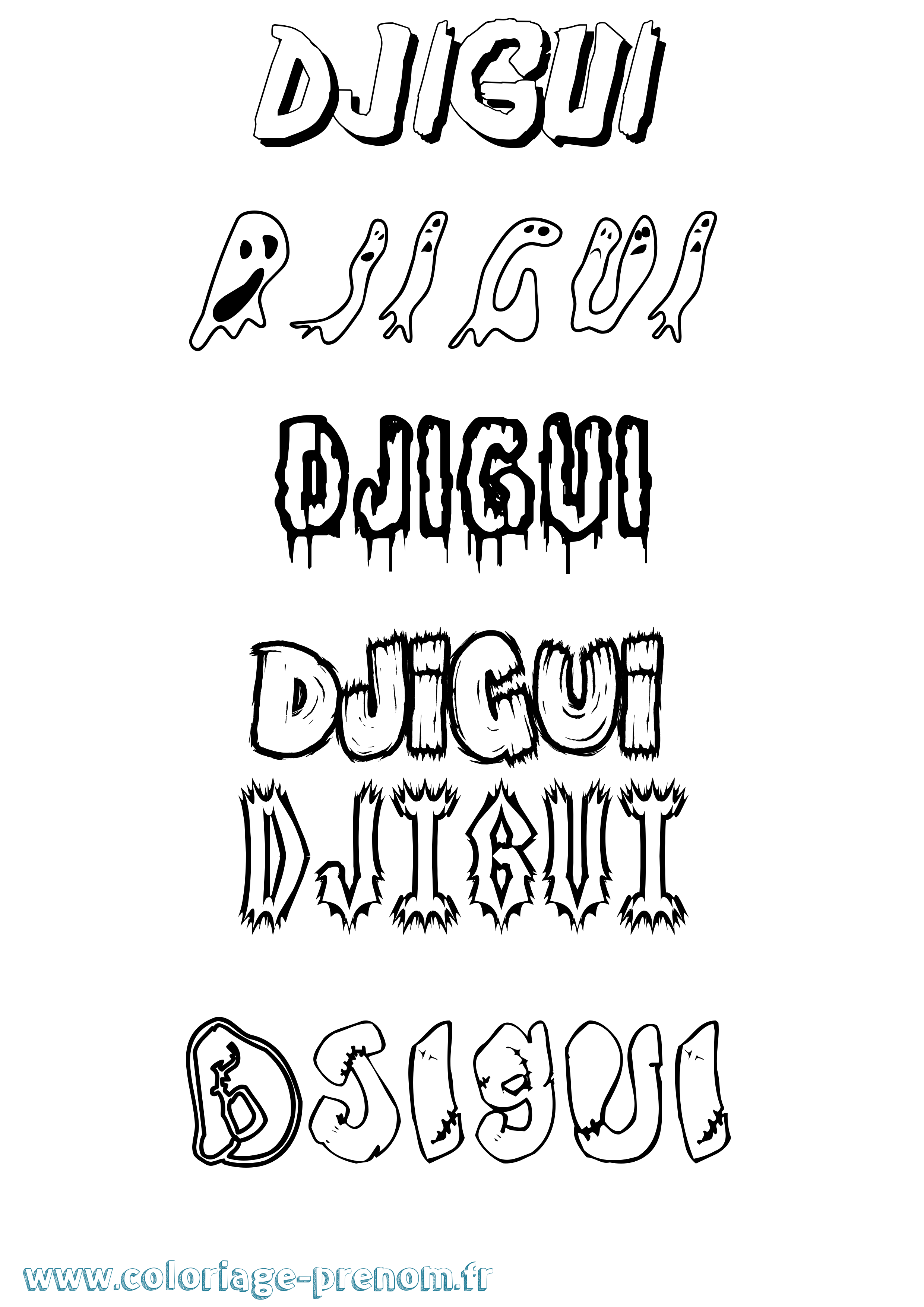 Coloriage Djigui Frisson Coloriage prénom Djigui Frisson