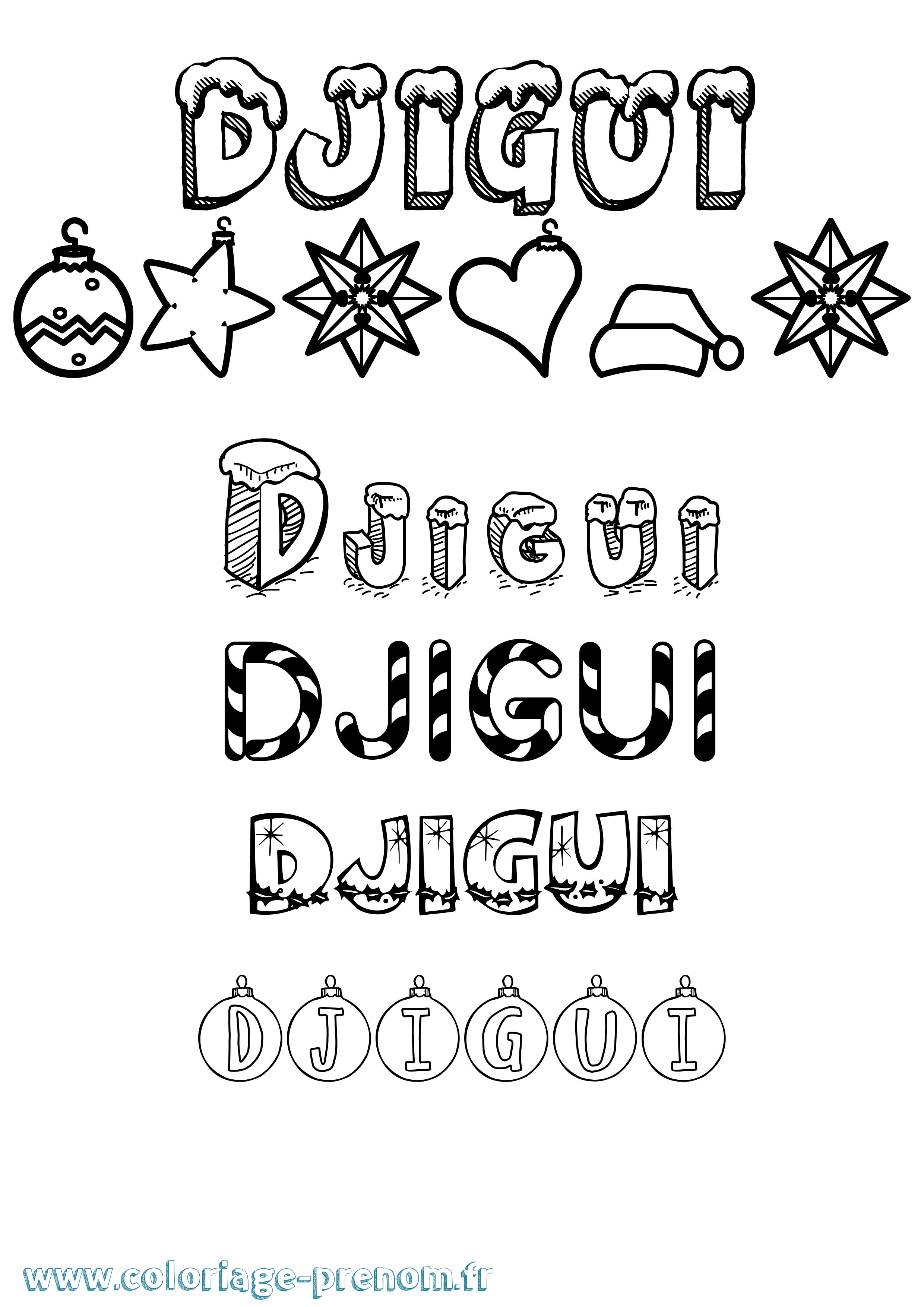 Coloriage Djigui Noël Coloriage prénom Djigui Noël