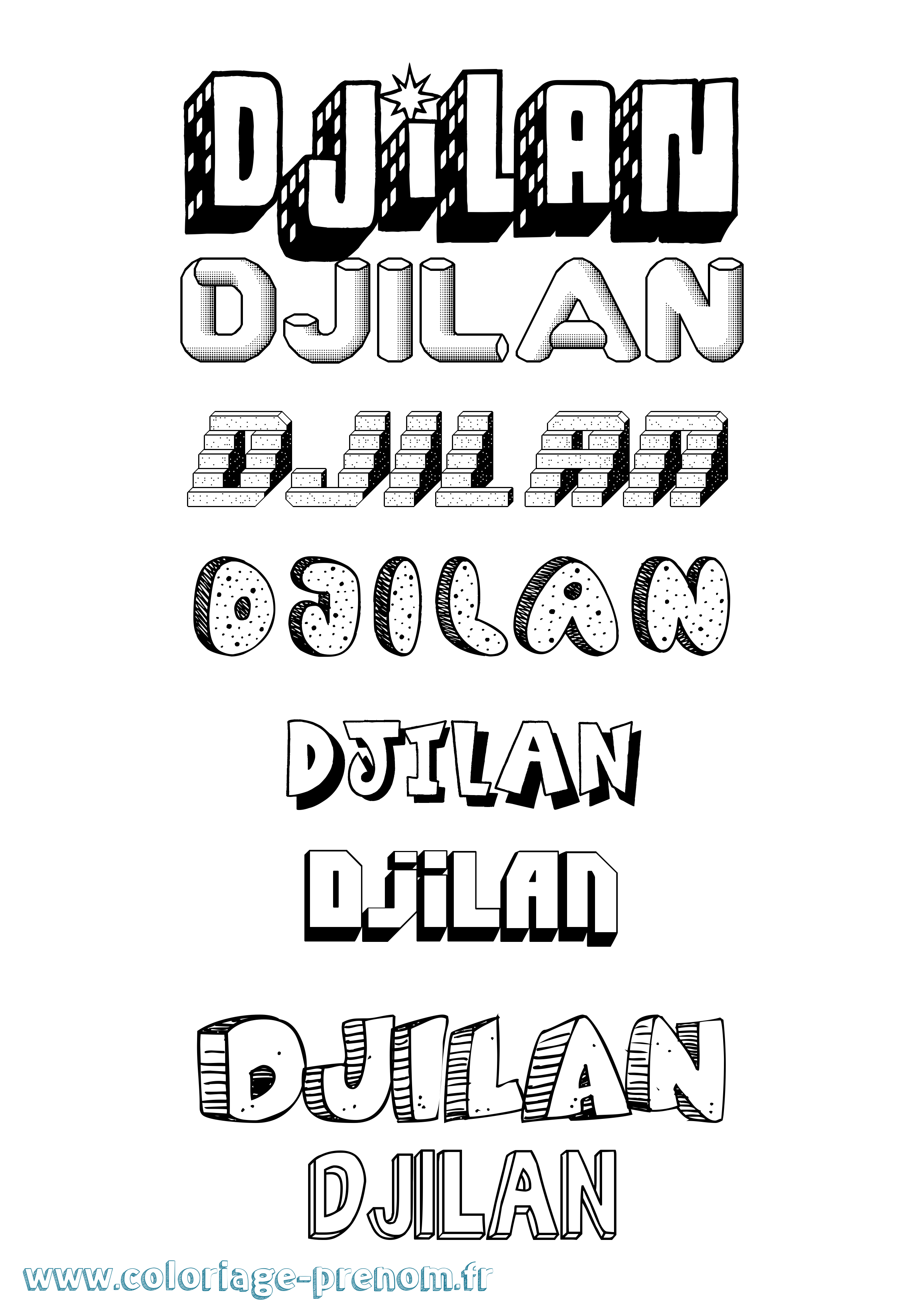 Coloriage Djilan Effet 3D Coloriage prénom Djilan Effet 3D