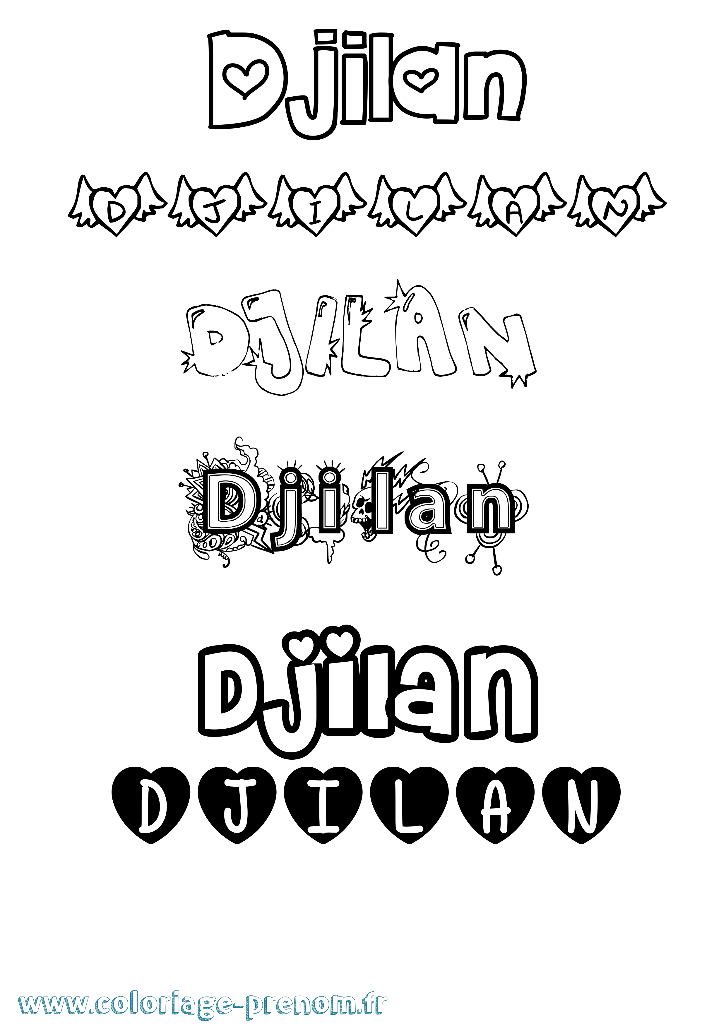Coloriage Djilan Girly Coloriage prénom Djilan Girly
