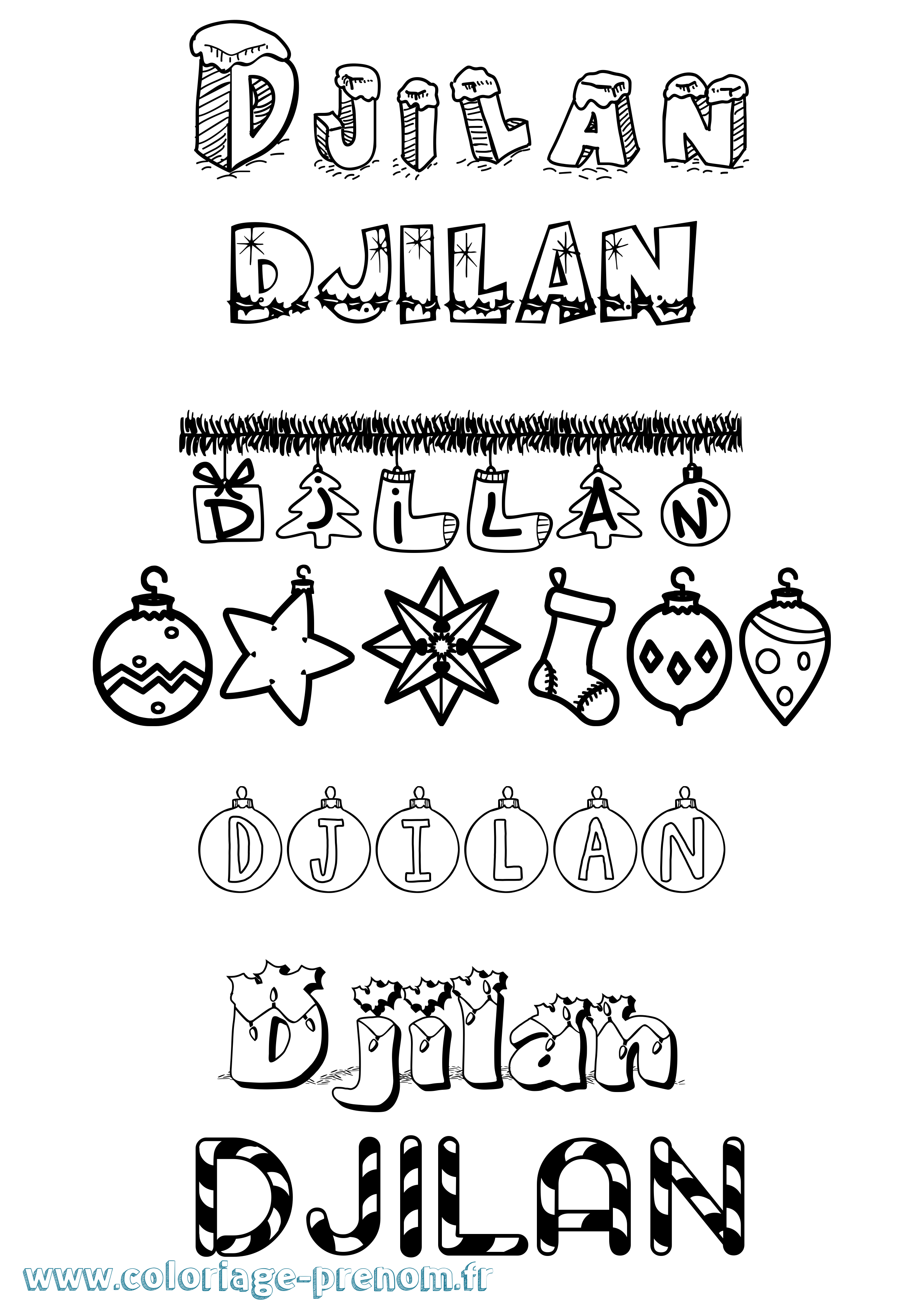 Coloriage Djilan Noël Coloriage prénom Djilan Noël