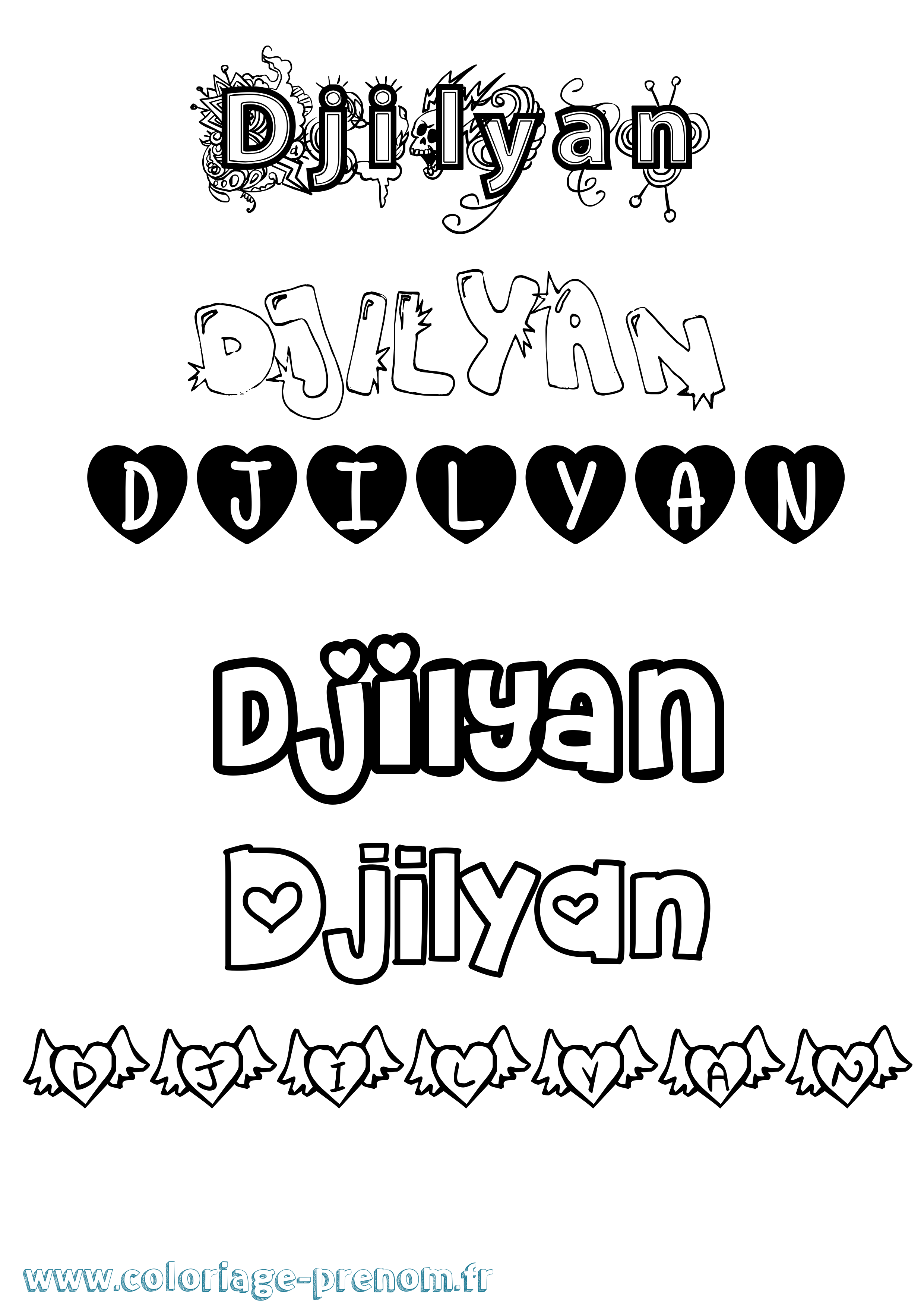 Coloriage Djilyan Girly Coloriage prénom Djilyan Girly