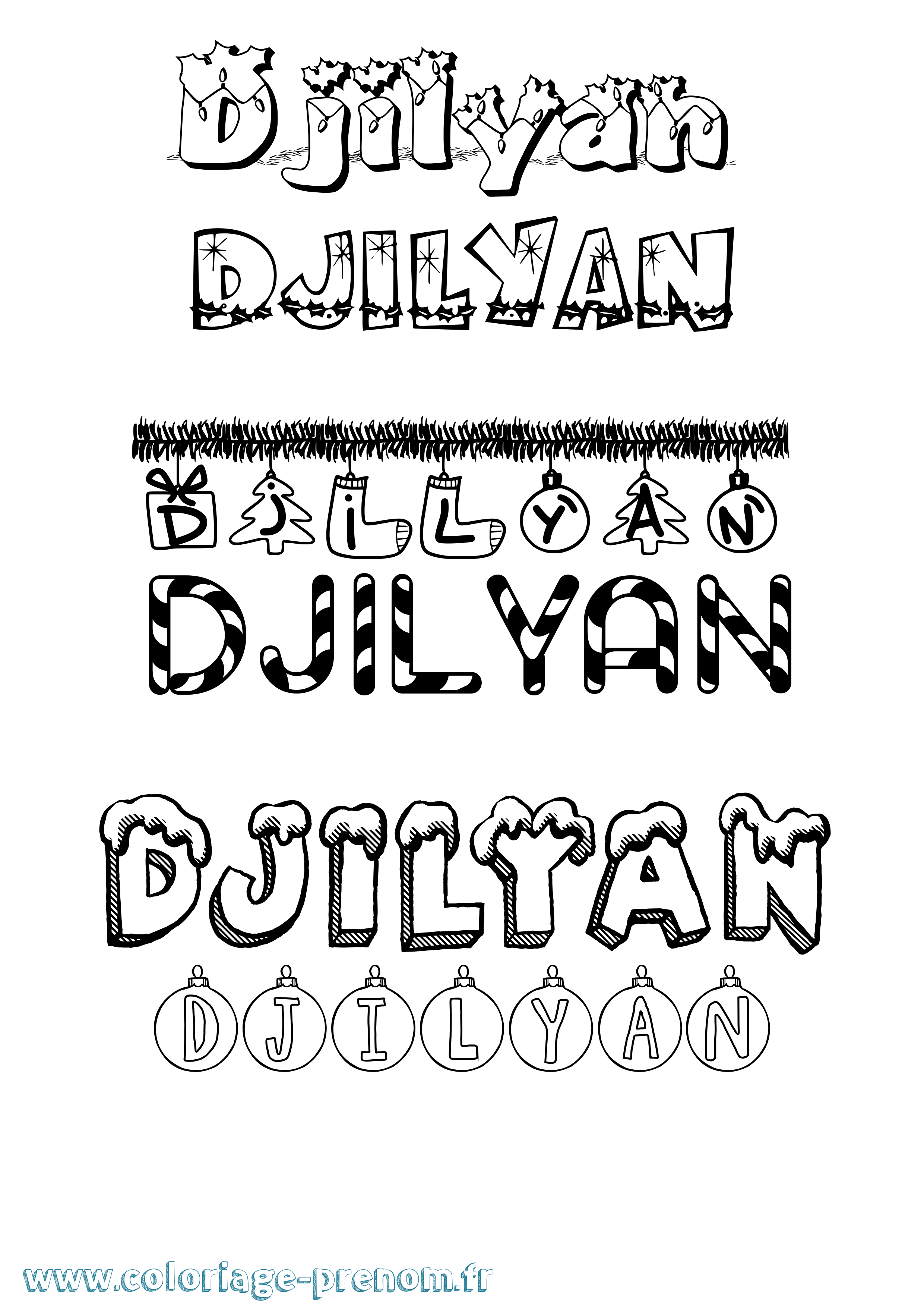 Coloriage Djilyan Noël Coloriage prénom Djilyan Noël