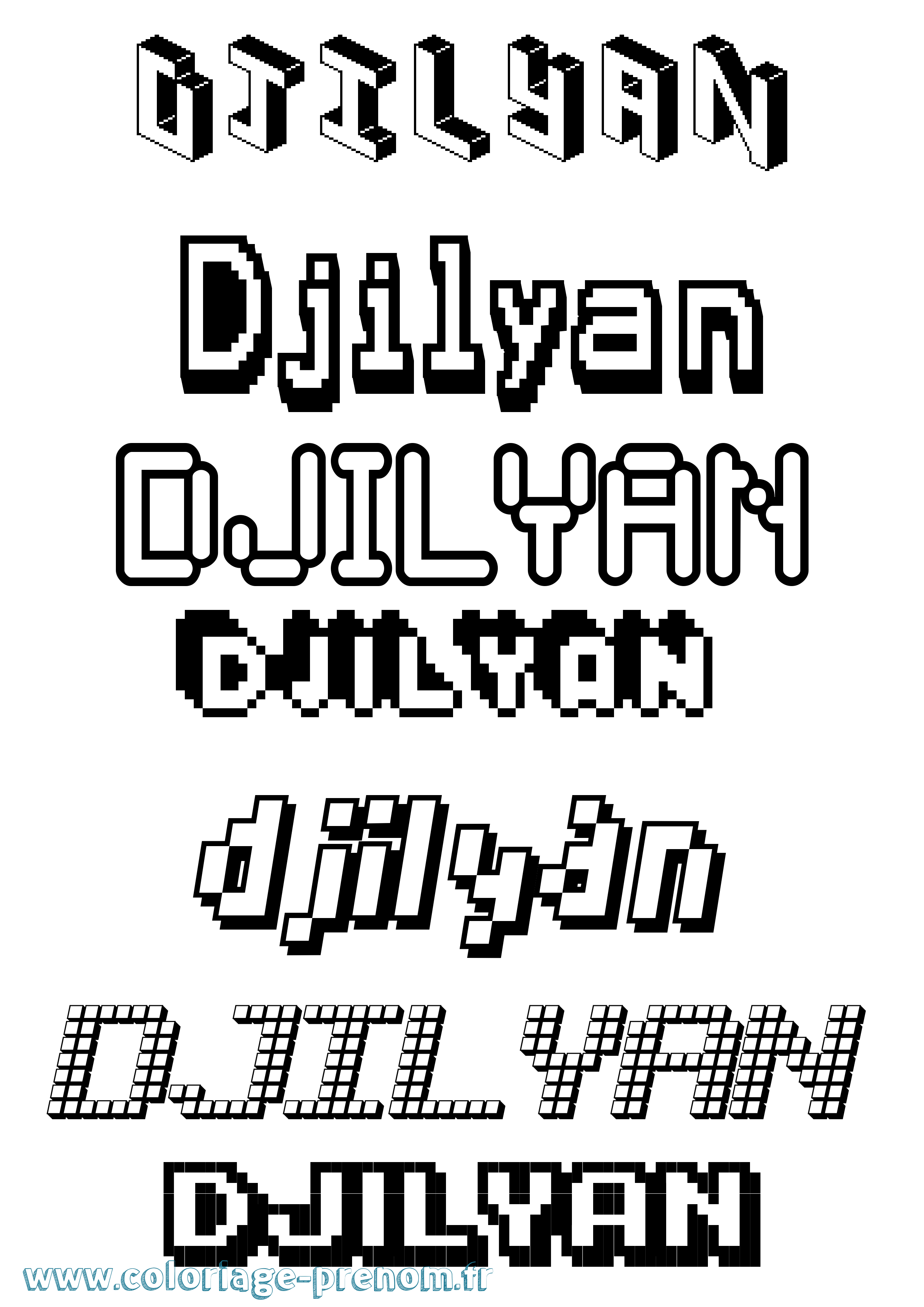Coloriage Djilyan Pixel Coloriage prénom Djilyan Pixel