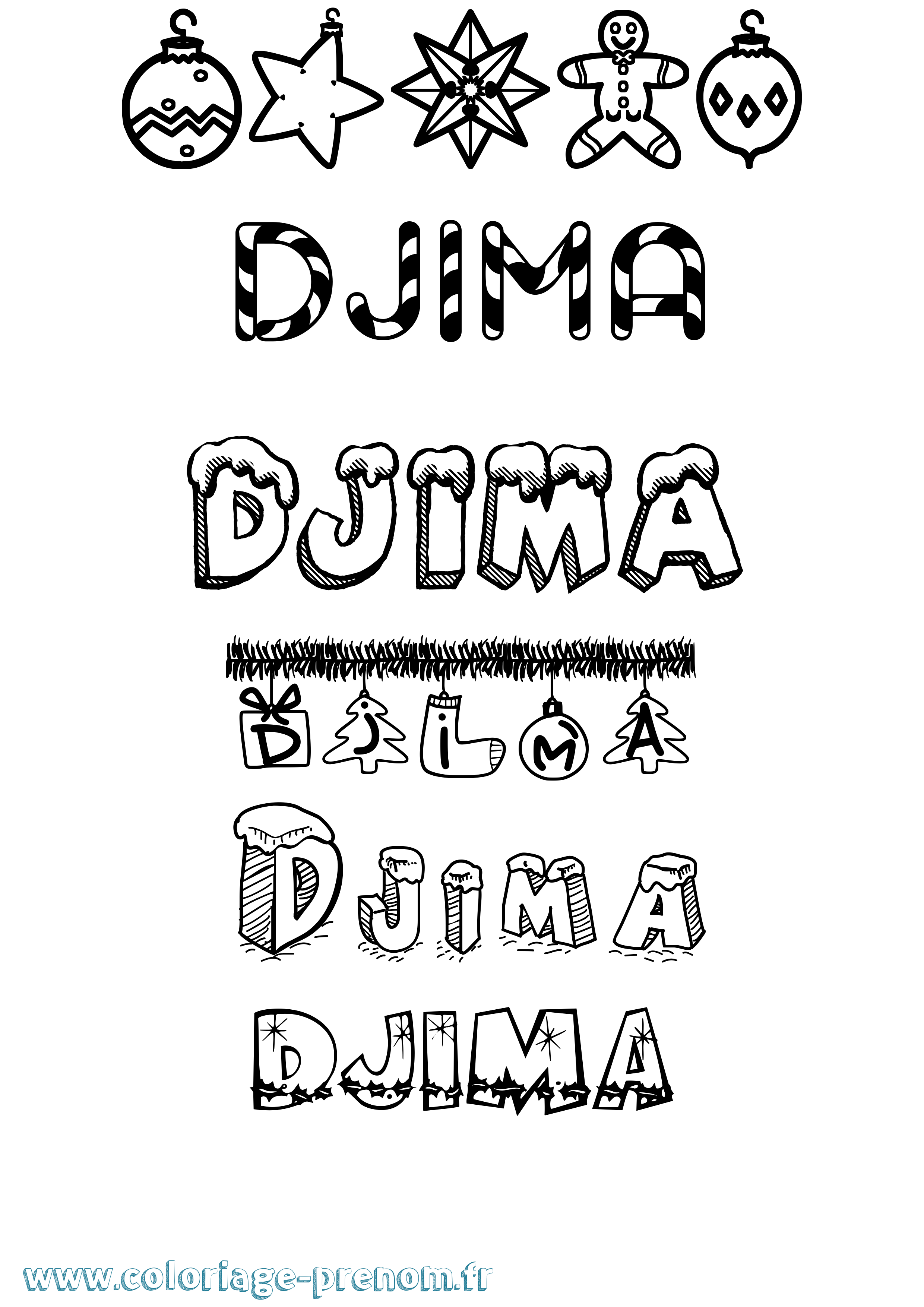 Coloriage Djima Noël Coloriage prénom Djima Noël