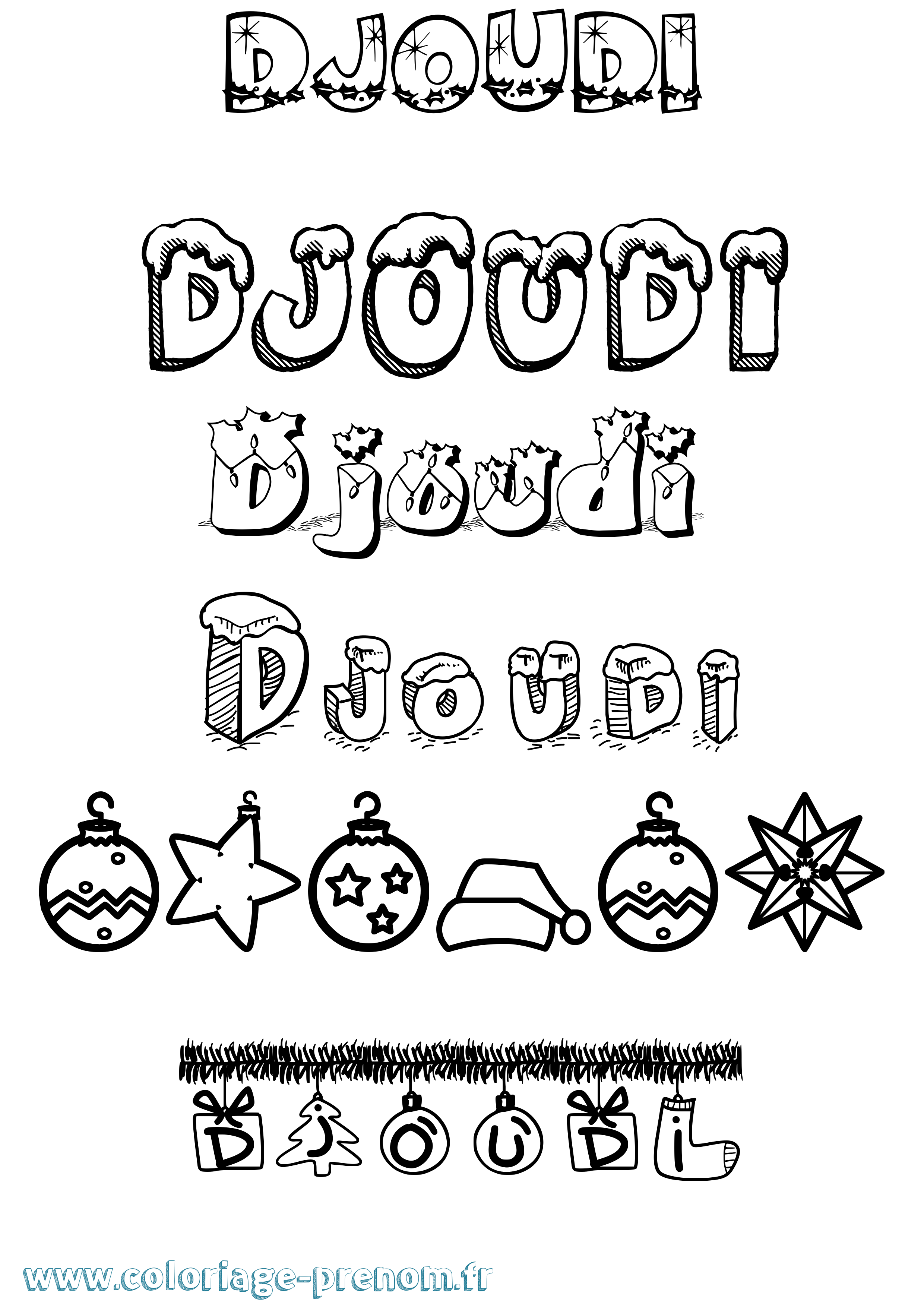 Coloriage Djoudi Noël Coloriage prénom Djoudi Noël