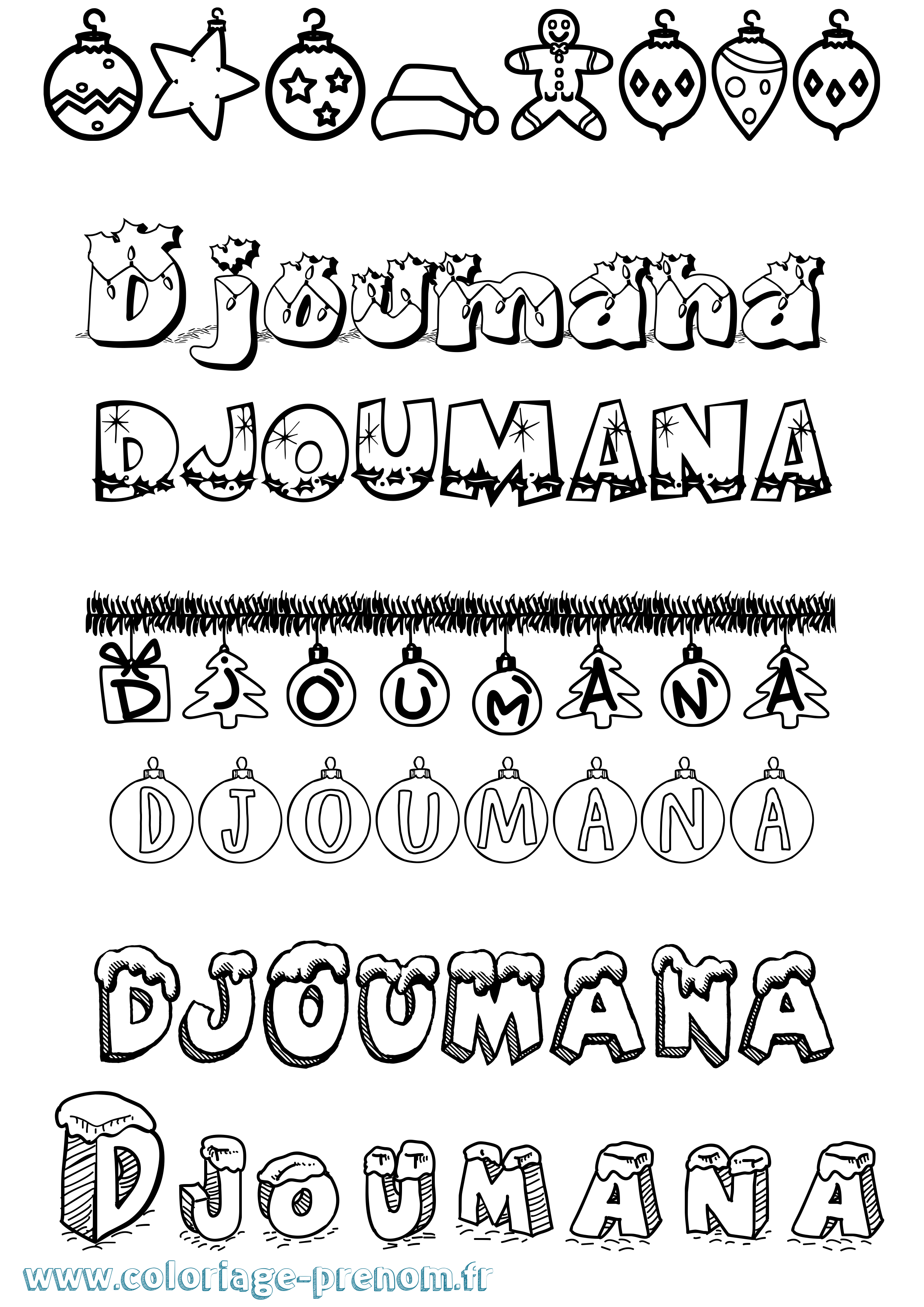Coloriage Djoumana Noël Coloriage prénom Djoumana Noël