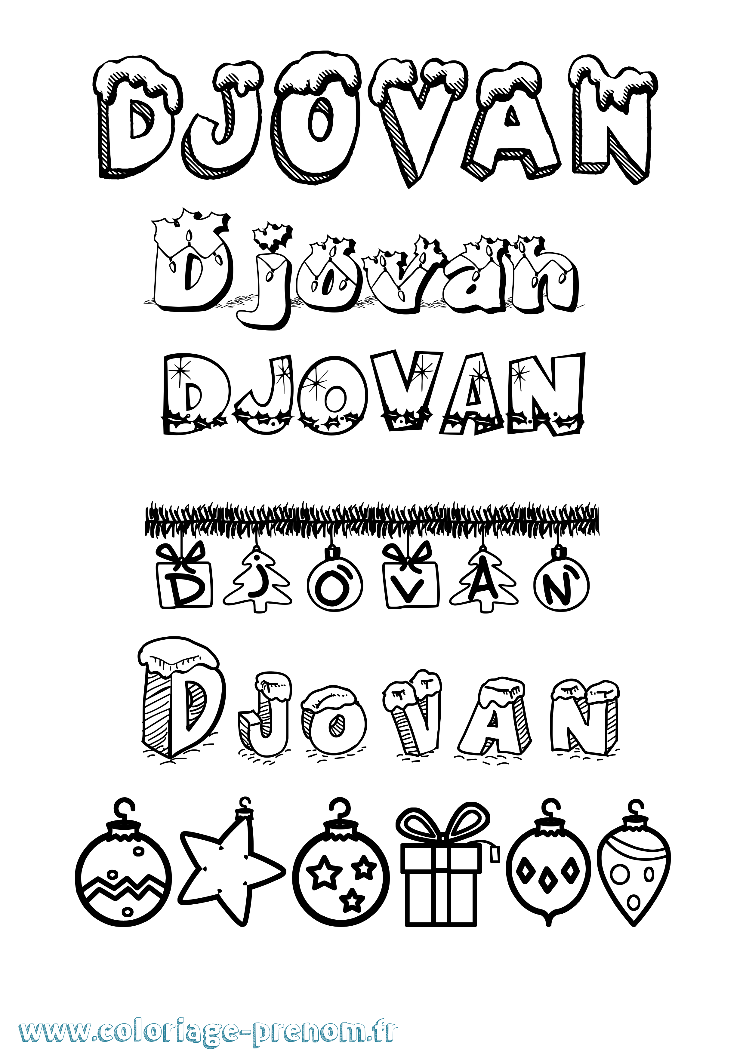 Coloriage Djovan Noël Coloriage prénom Djovan Noël