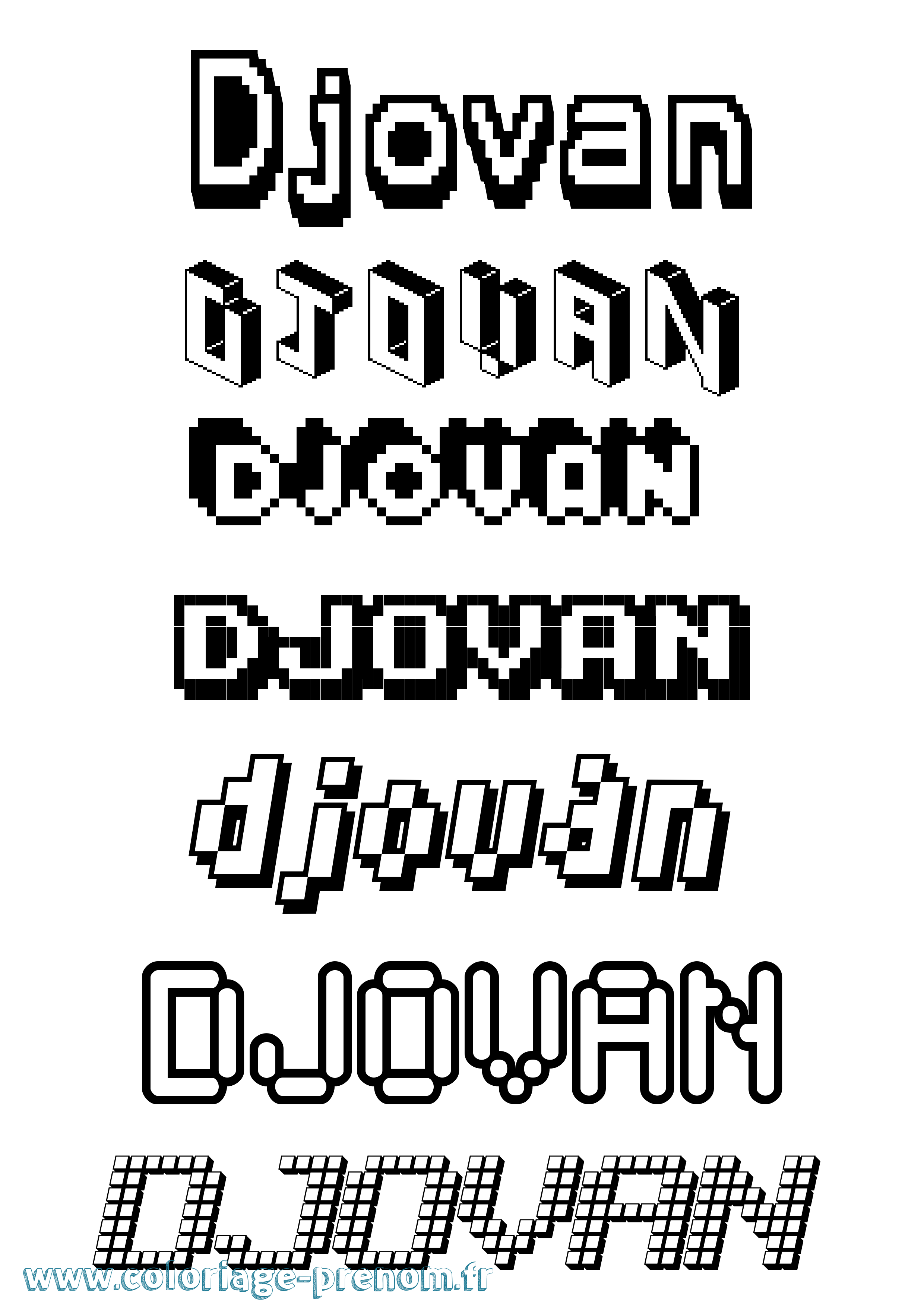 Coloriage Djovan Pixel Coloriage prénom Djovan Pixel