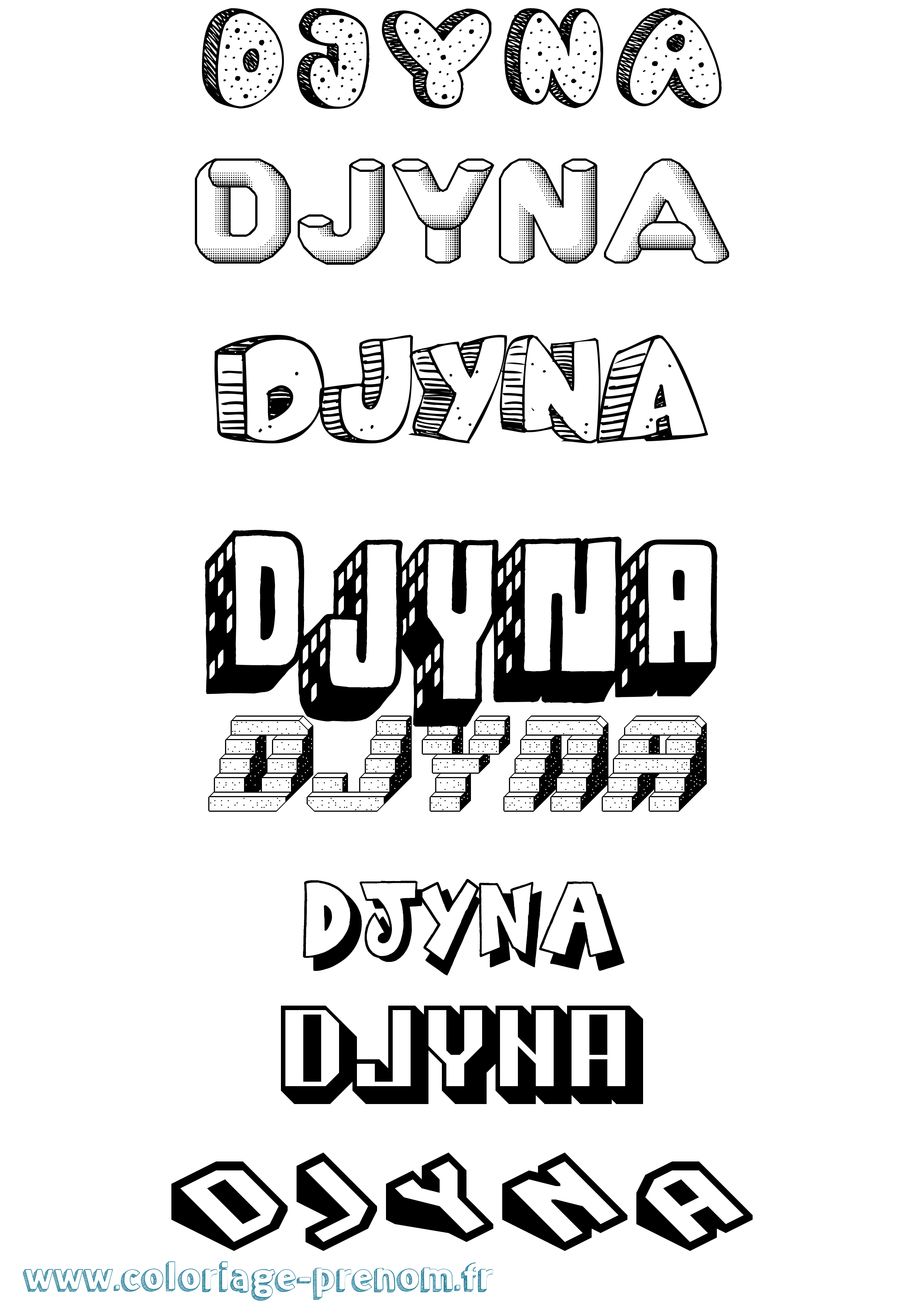 Coloriage Djyna Effet 3D Coloriage prénom Djyna Effet 3D