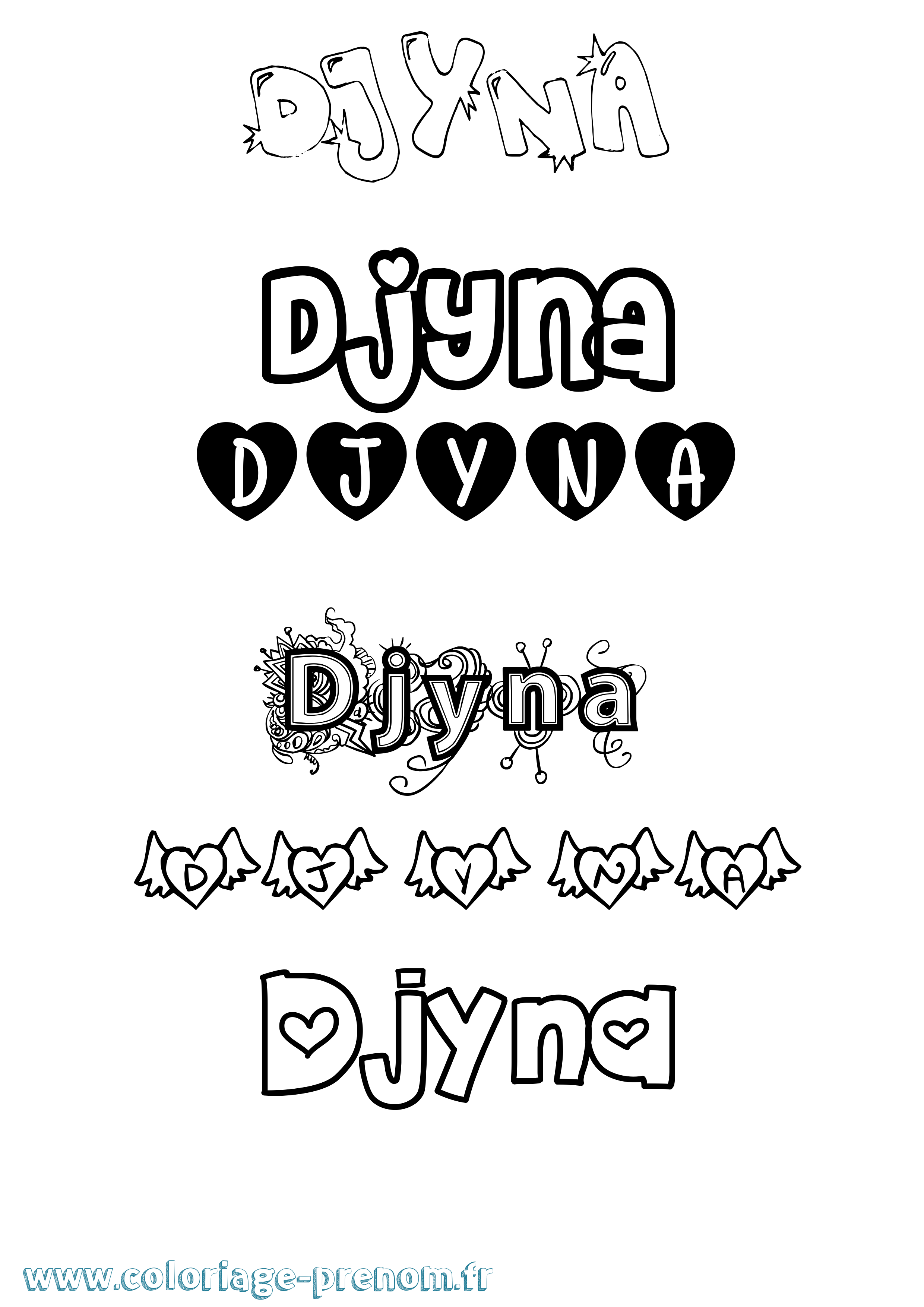 Coloriage Djyna Girly Coloriage prénom Djyna Girly