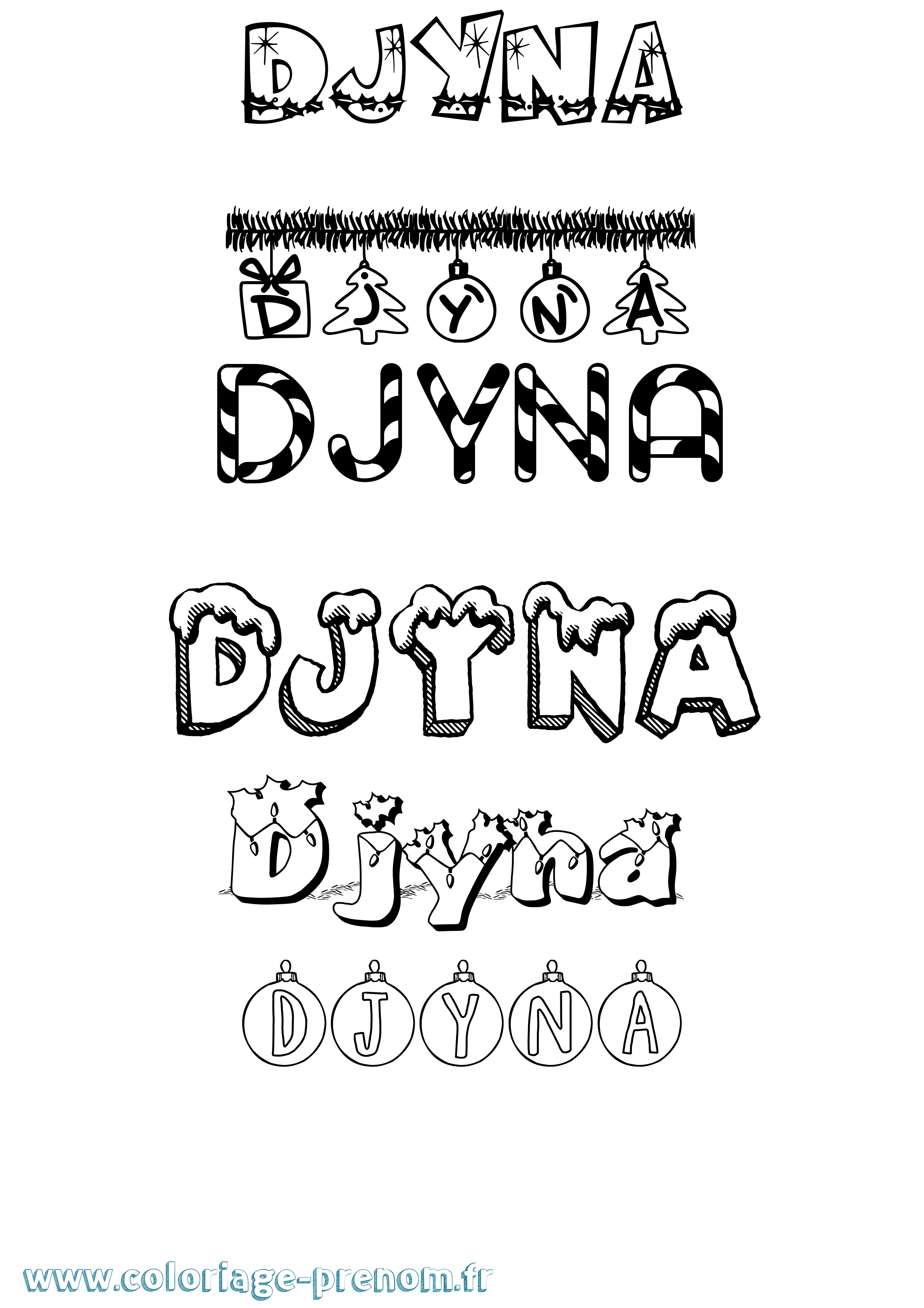 Coloriage Djyna Noël Coloriage prénom Djyna Noël