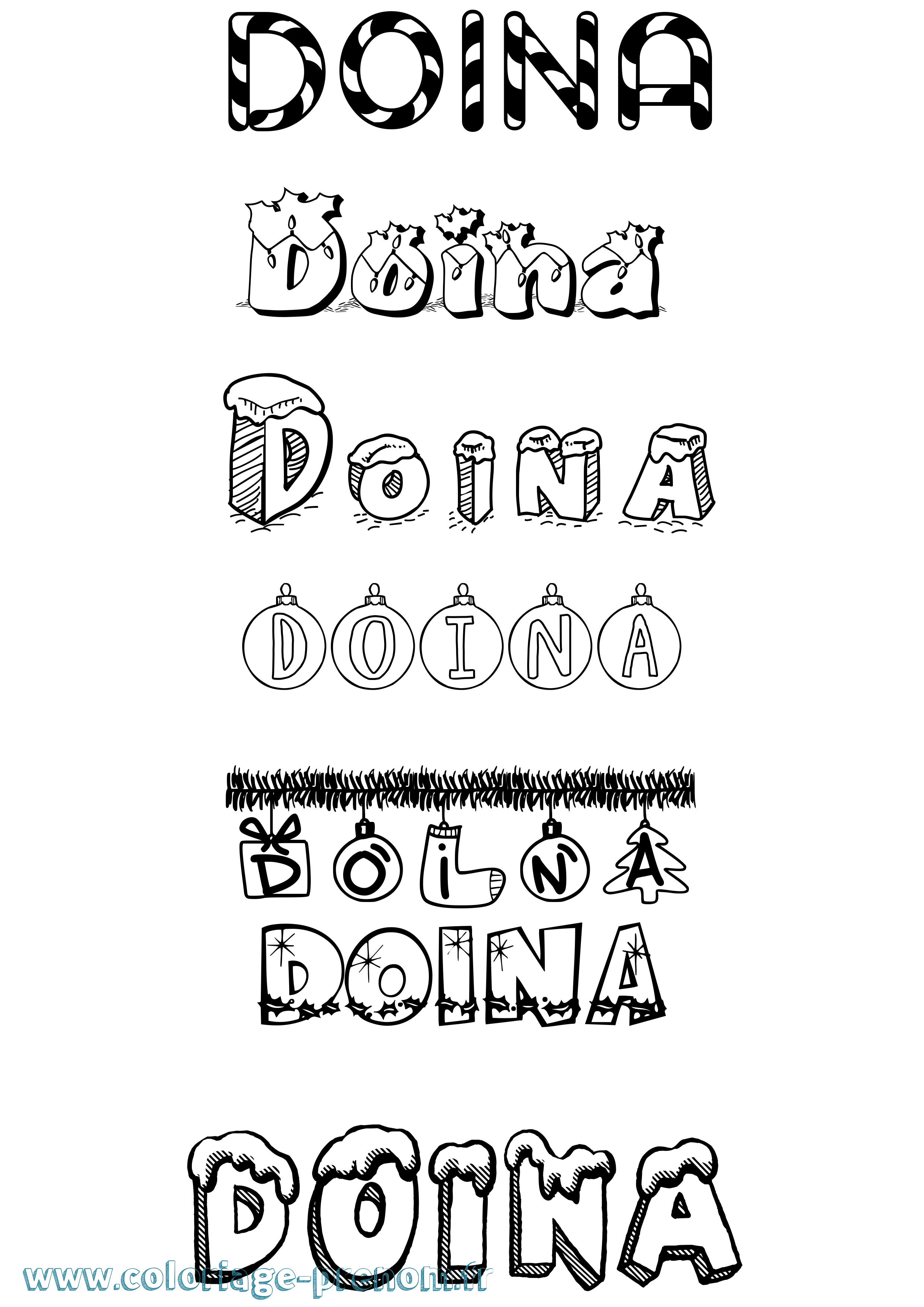 Coloriage Doina Noël Coloriage prénom Doina Noël