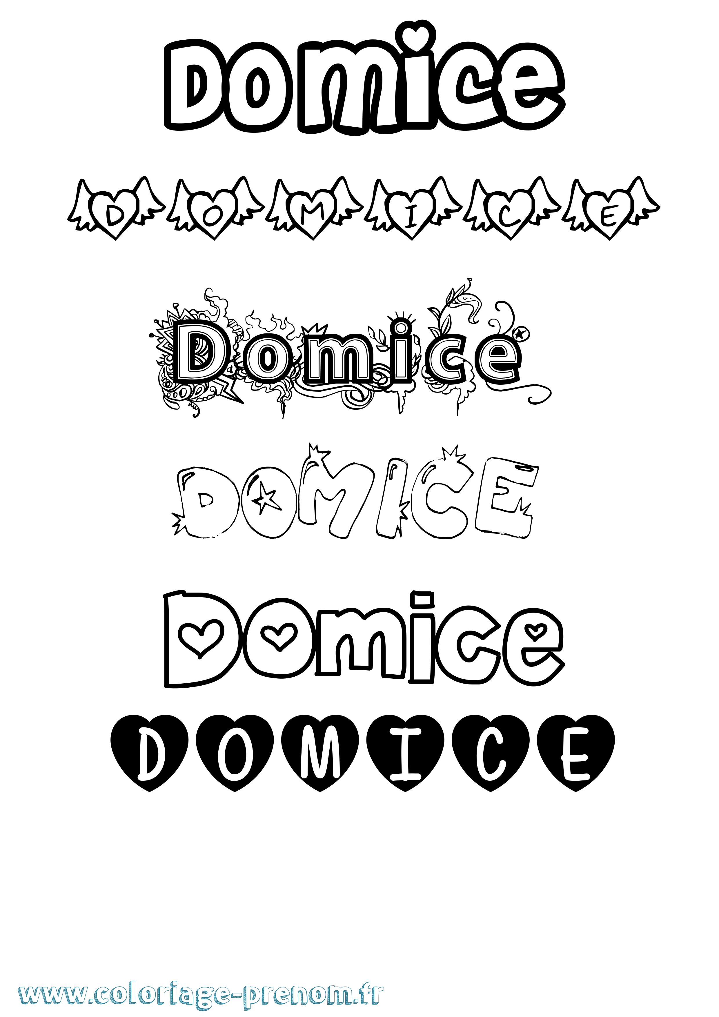 Coloriage Domice Girly Coloriage prénom Domice Girly