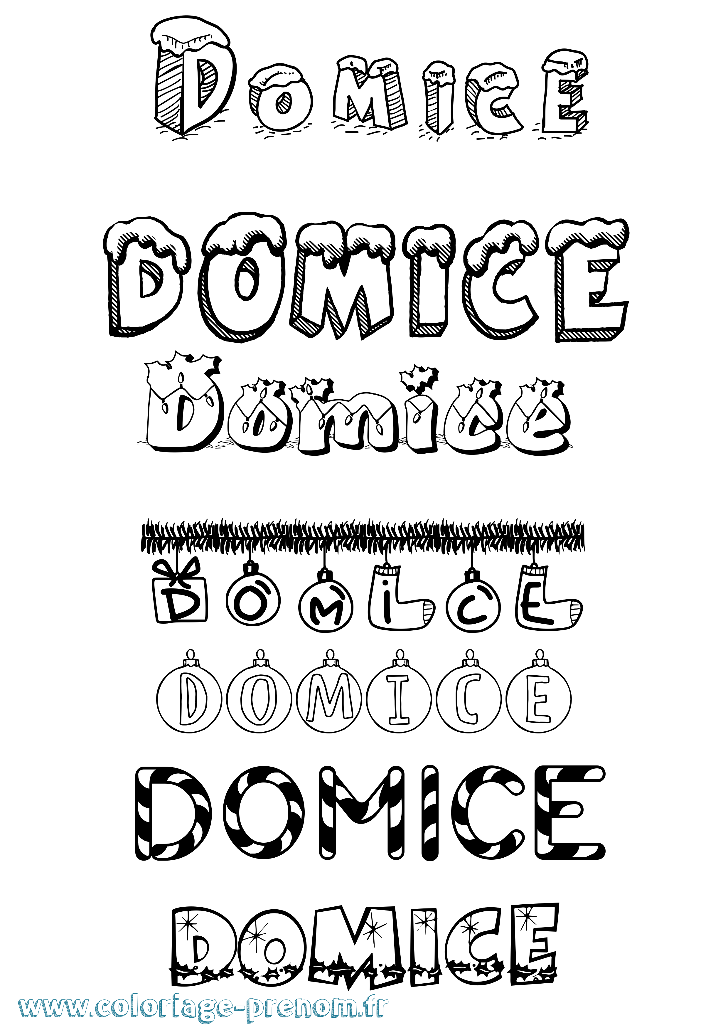 Coloriage Domice Noël Coloriage prénom Domice Noël