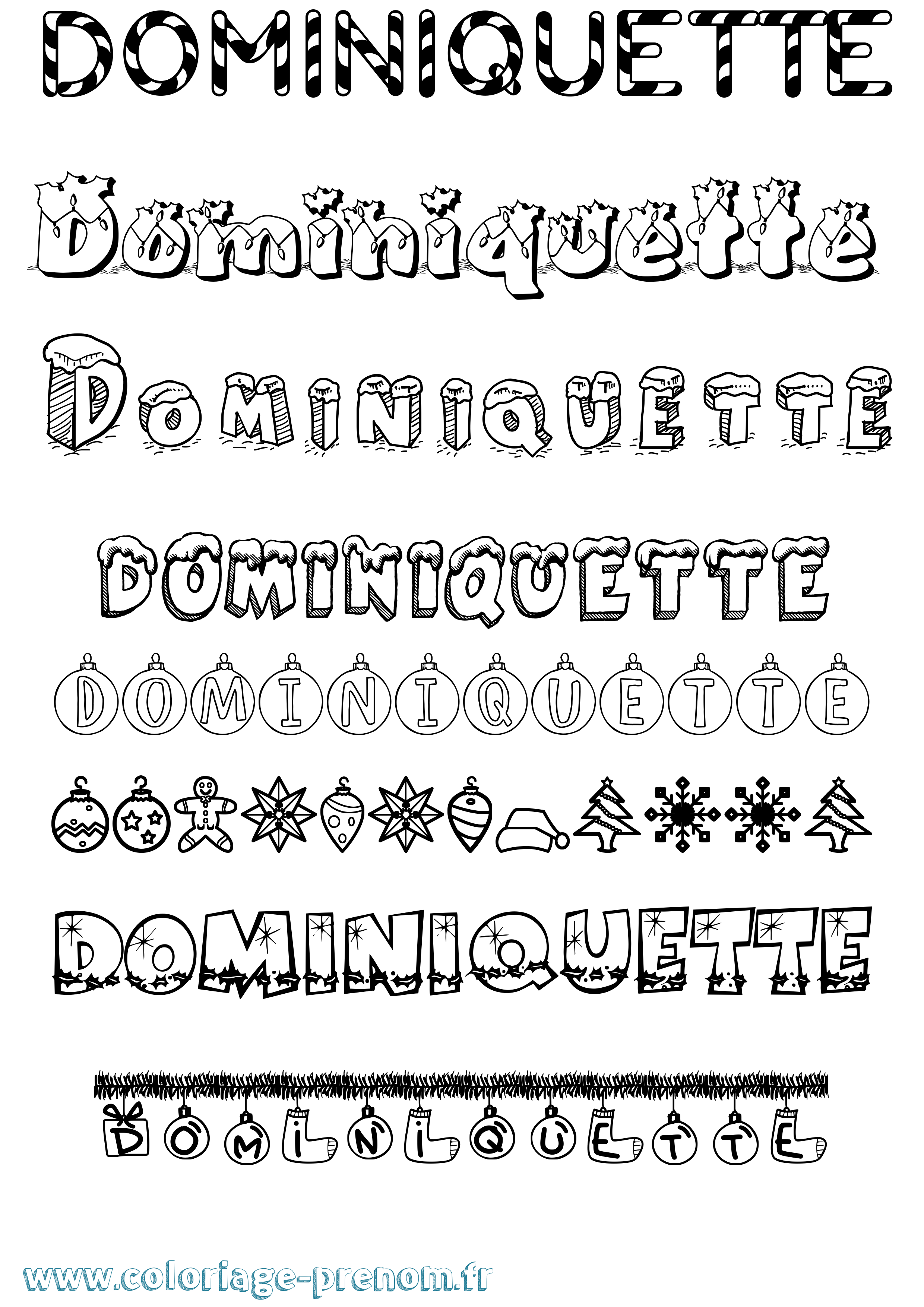 Coloriage Dominiquette Noël Coloriage prénom Dominiquette Noël