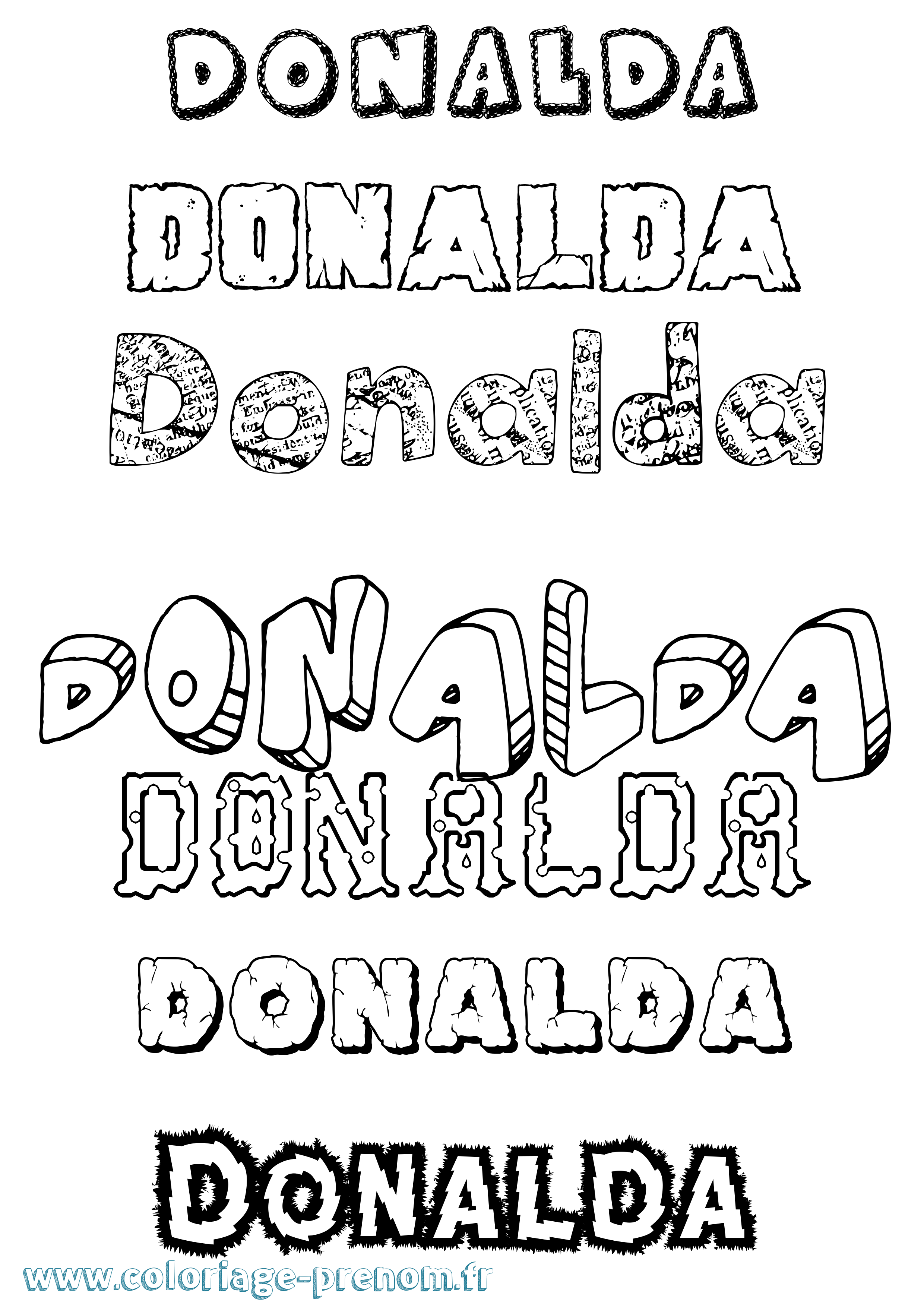 Coloriage Donalda Destructuré Coloriage prénom Donalda Destructuré