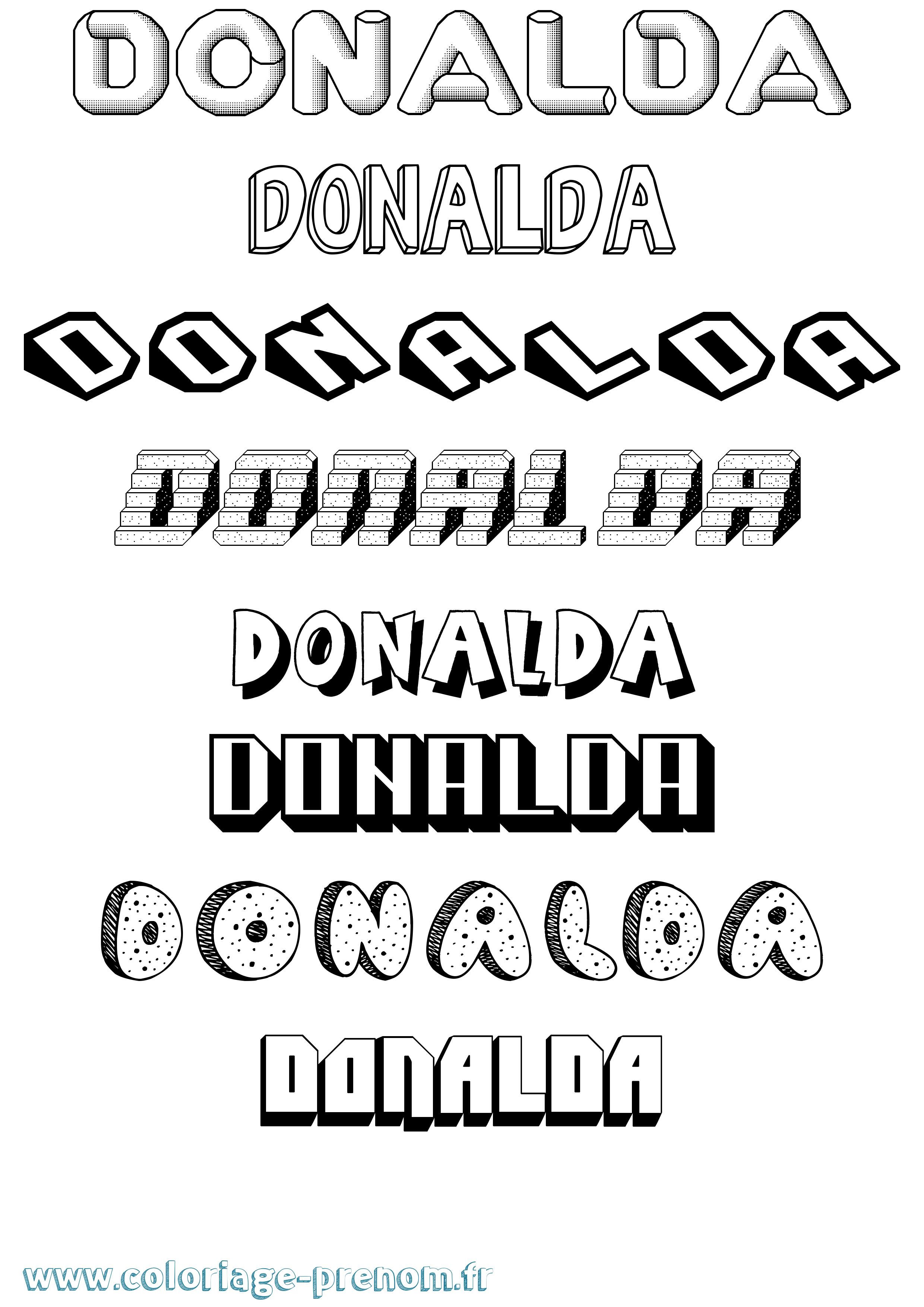 Coloriage Donalda Effet 3D Coloriage prénom Donalda Effet 3D