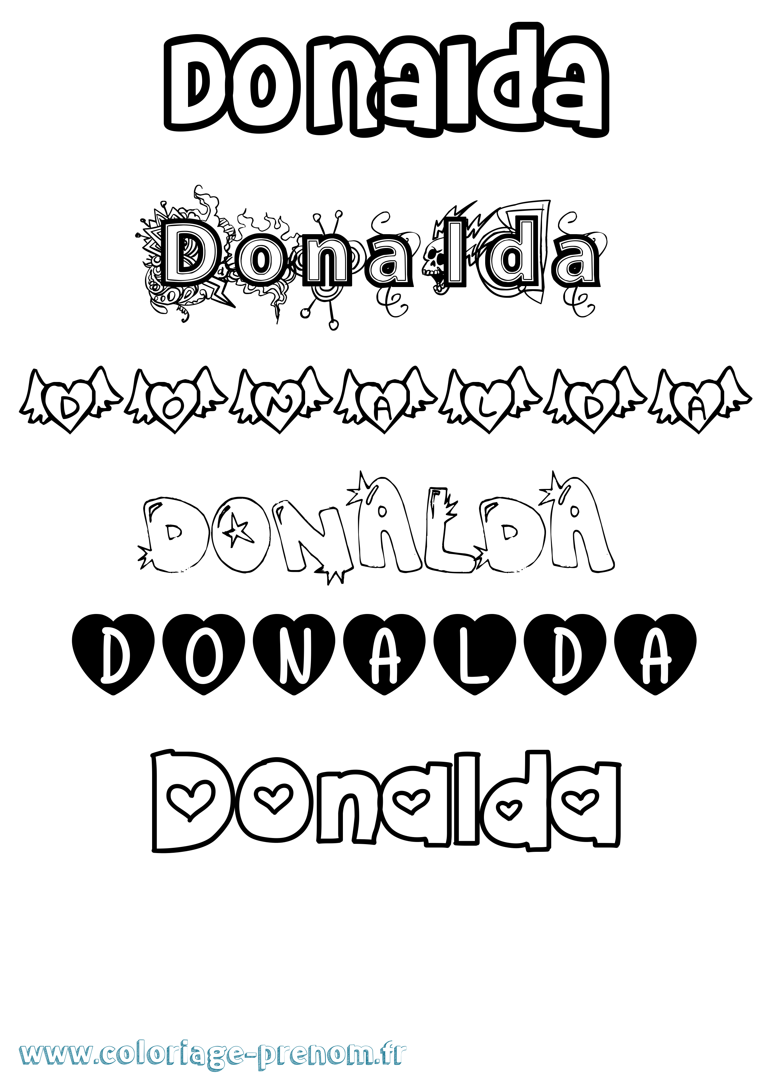 Coloriage Donalda Girly Coloriage prénom Donalda Girly