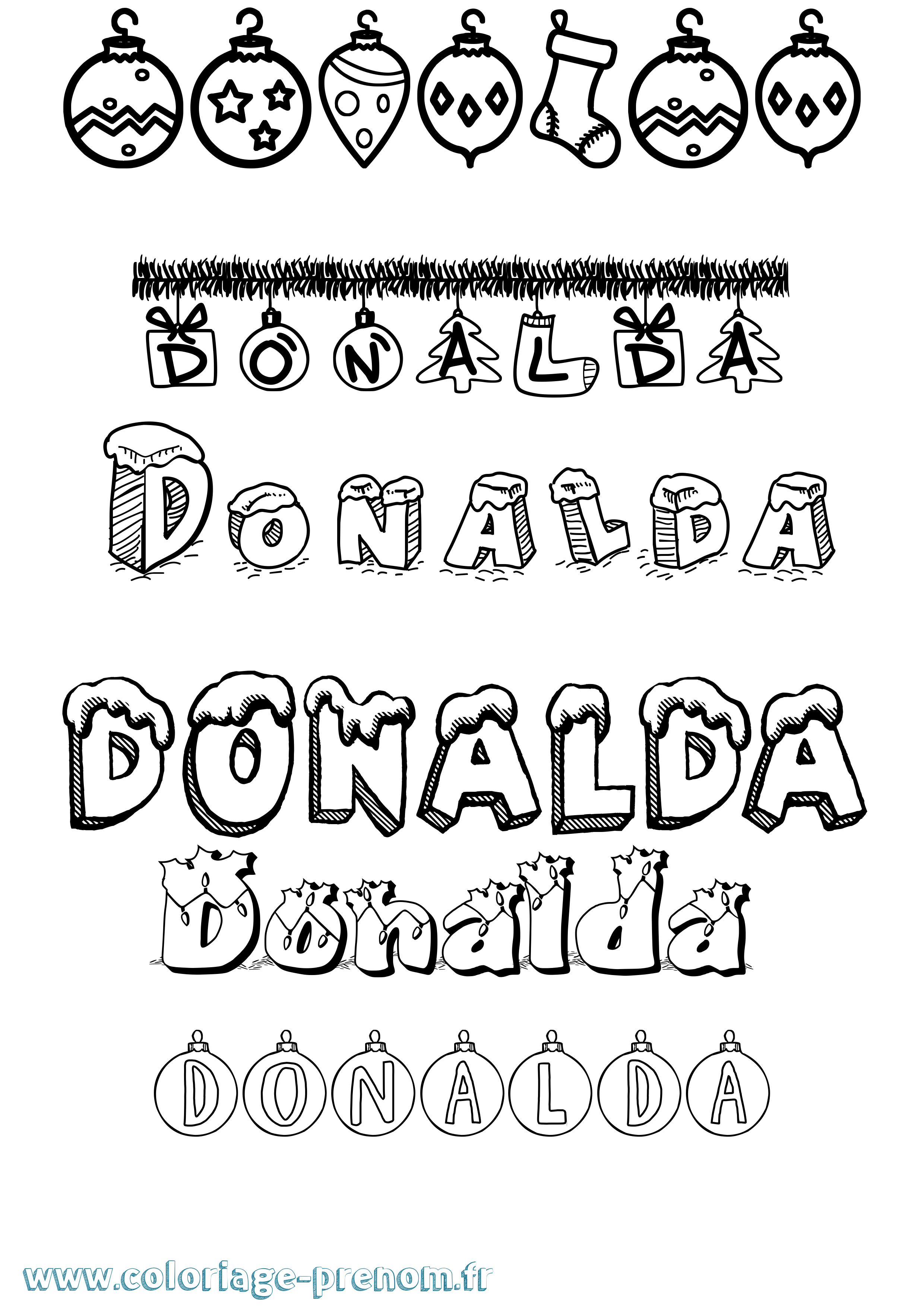 Coloriage Donalda Noël Coloriage prénom Donalda Noël