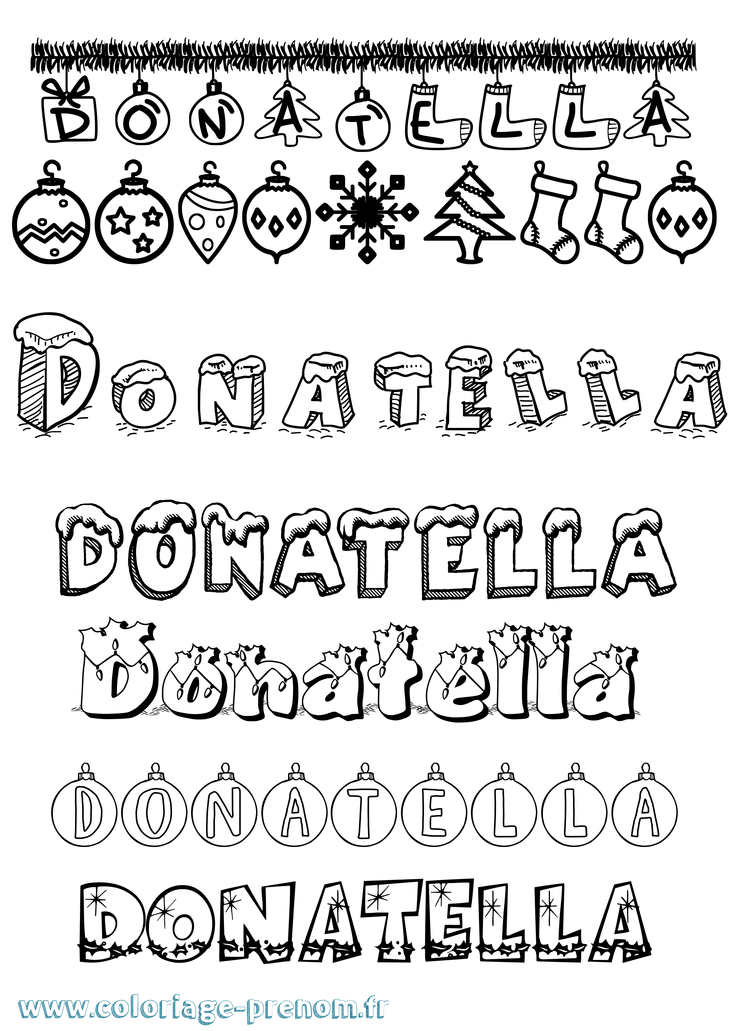 Coloriage Donatella Noël Coloriage prénom Donatella Noël