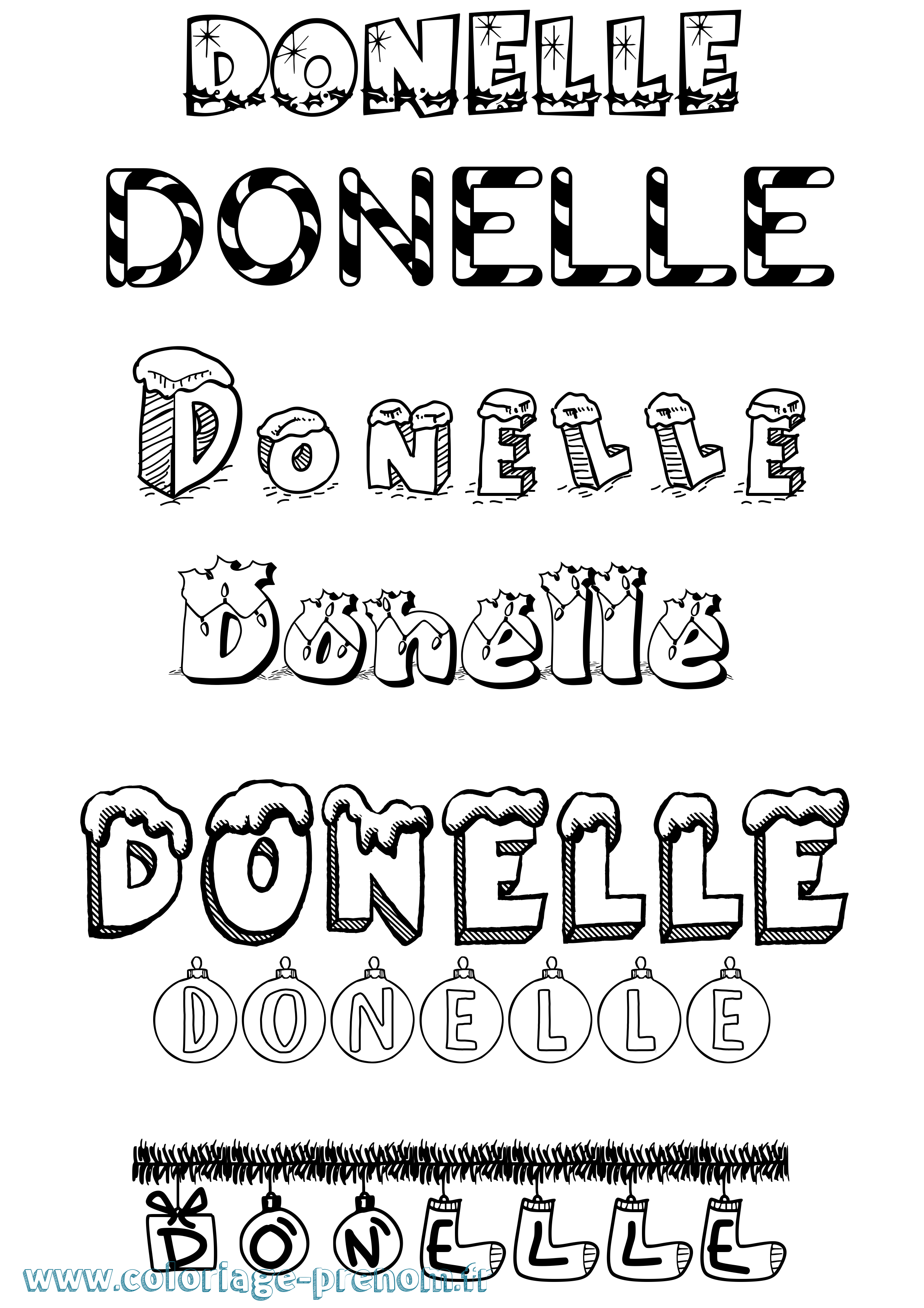 Coloriage Donelle Noël Coloriage prénom Donelle Noël