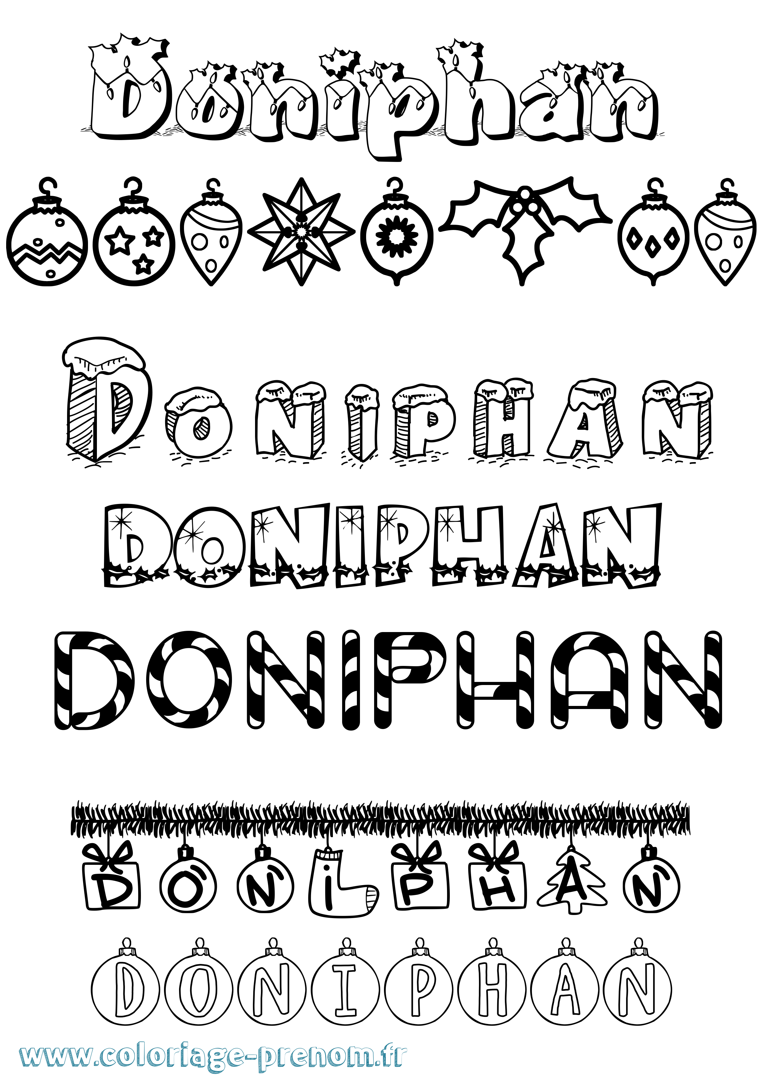 Coloriage Doniphan Noël Coloriage prénom Doniphan Noël