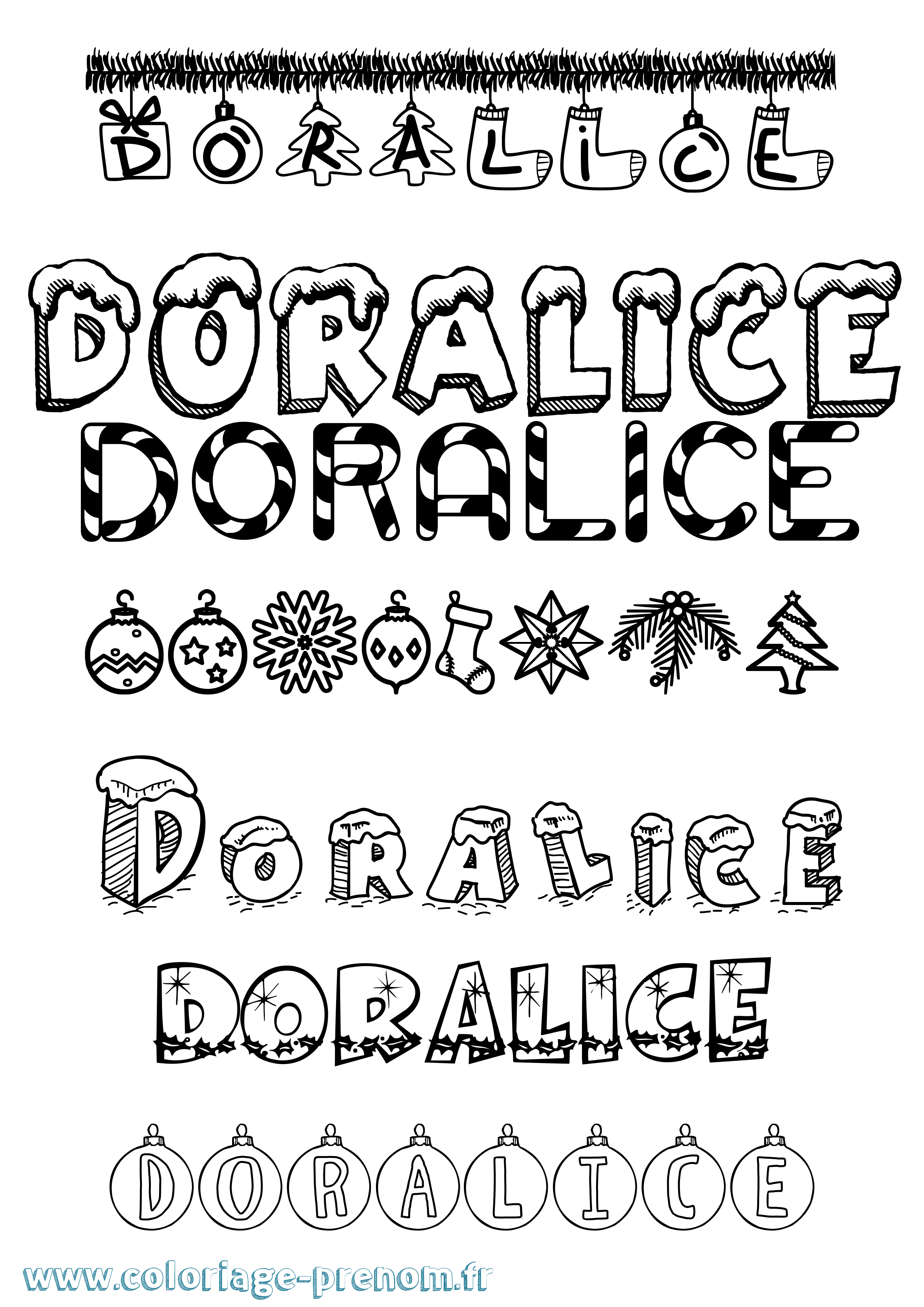 Coloriage Doralice Noël Coloriage prénom Doralice Noël