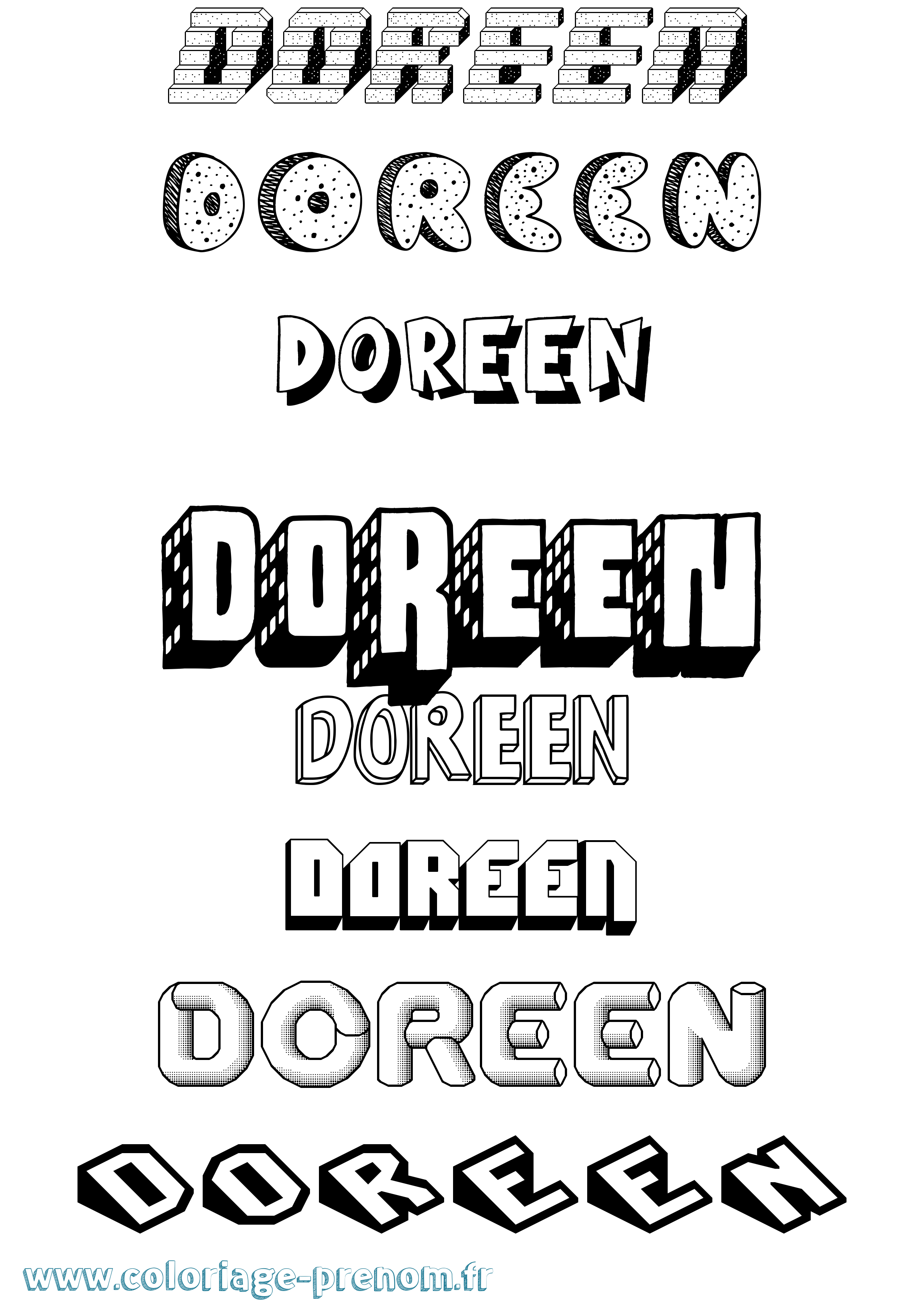 Coloriage Doreen Effet 3D Coloriage prénom Doreen Effet 3D