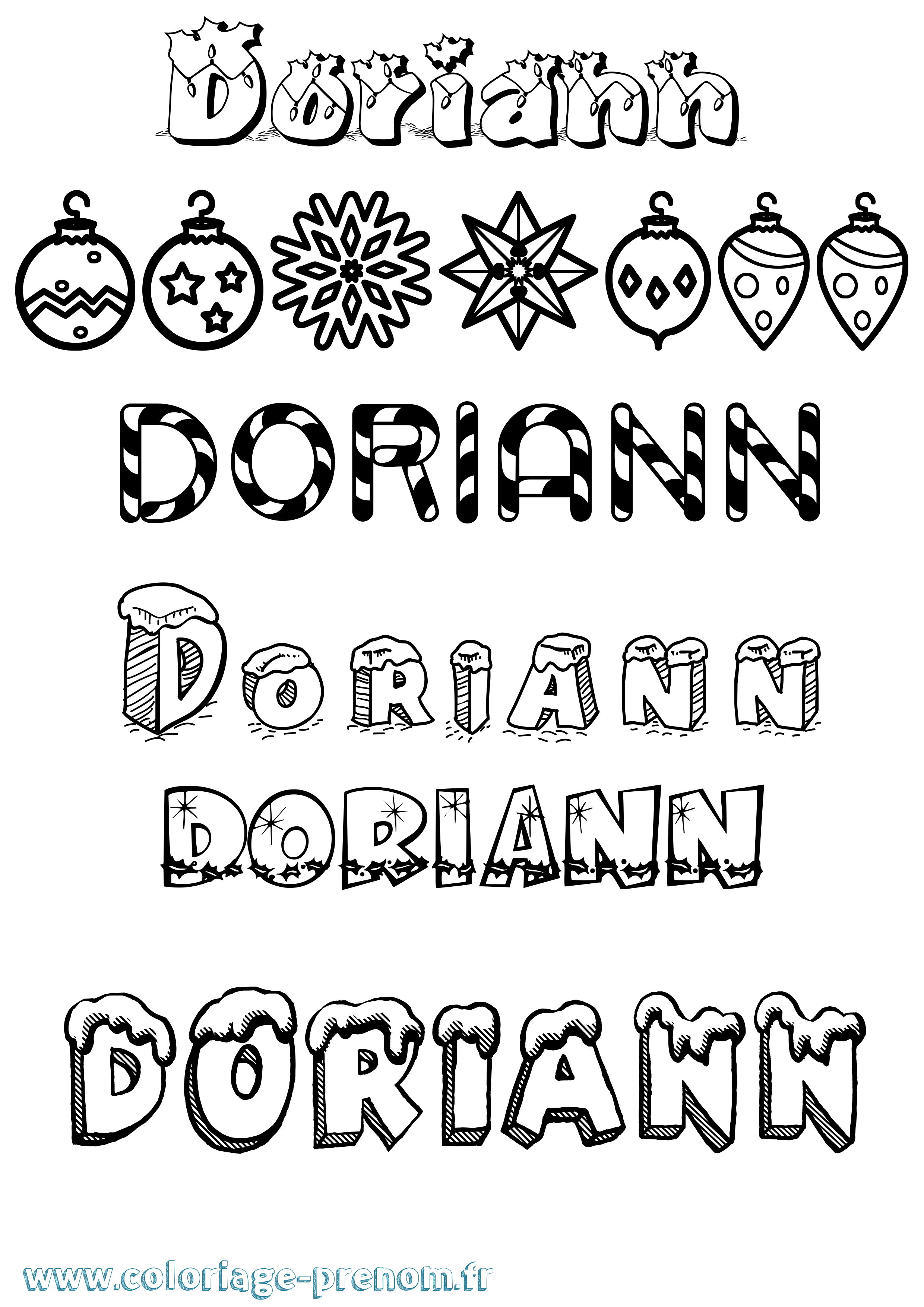 Coloriage Doriann Noël Coloriage prénom Doriann Noël