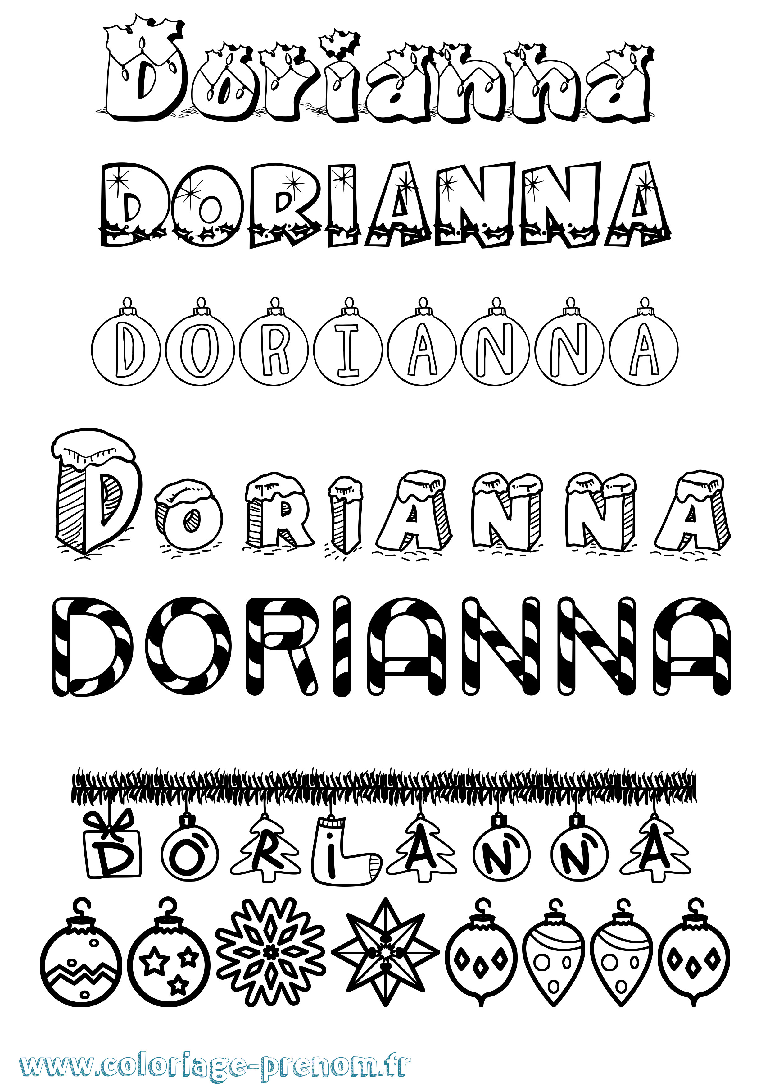 Coloriage Dorianna Noël Coloriage prénom Dorianna Noël