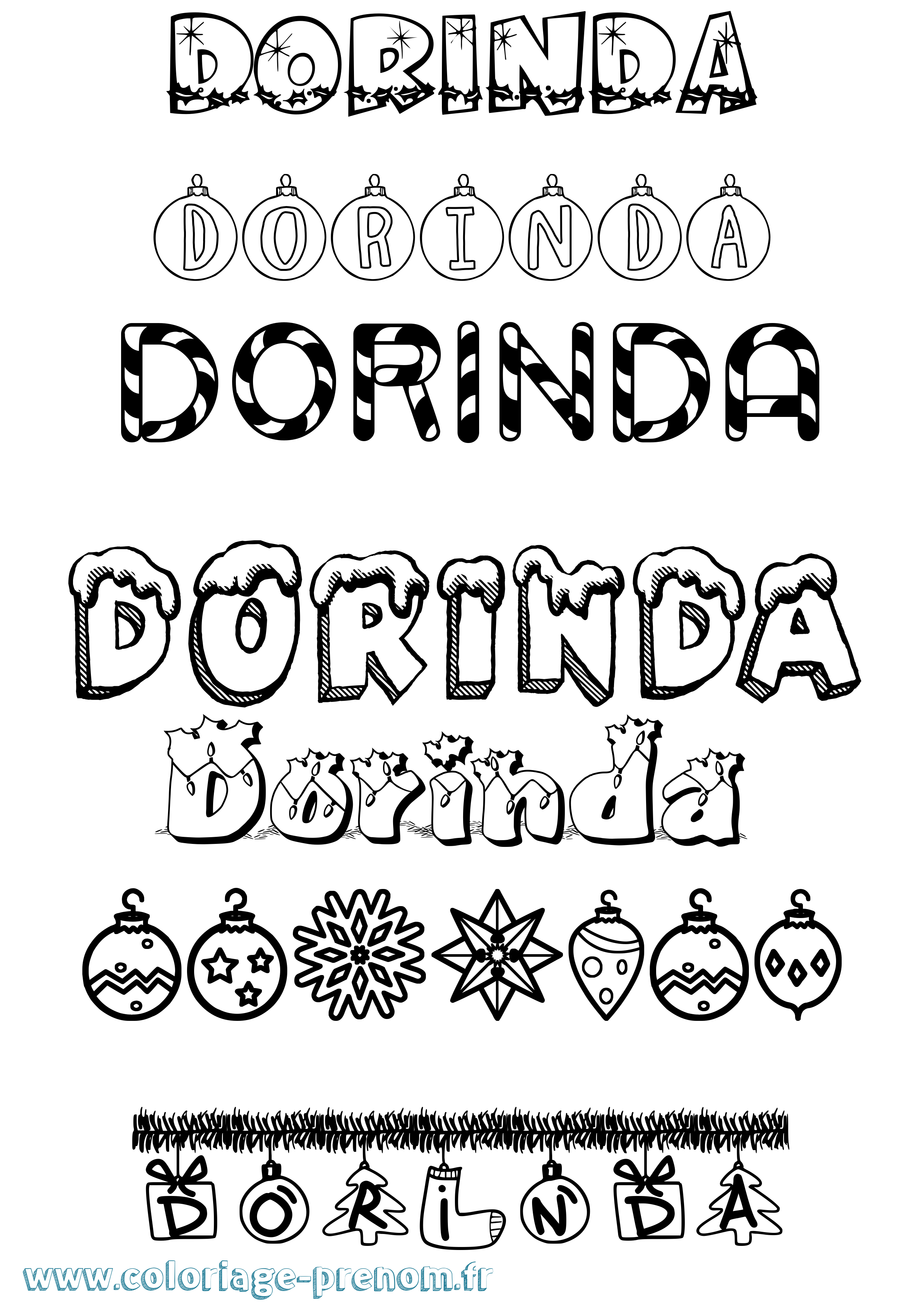 Coloriage Dorinda Noël Coloriage prénom Dorinda Noël