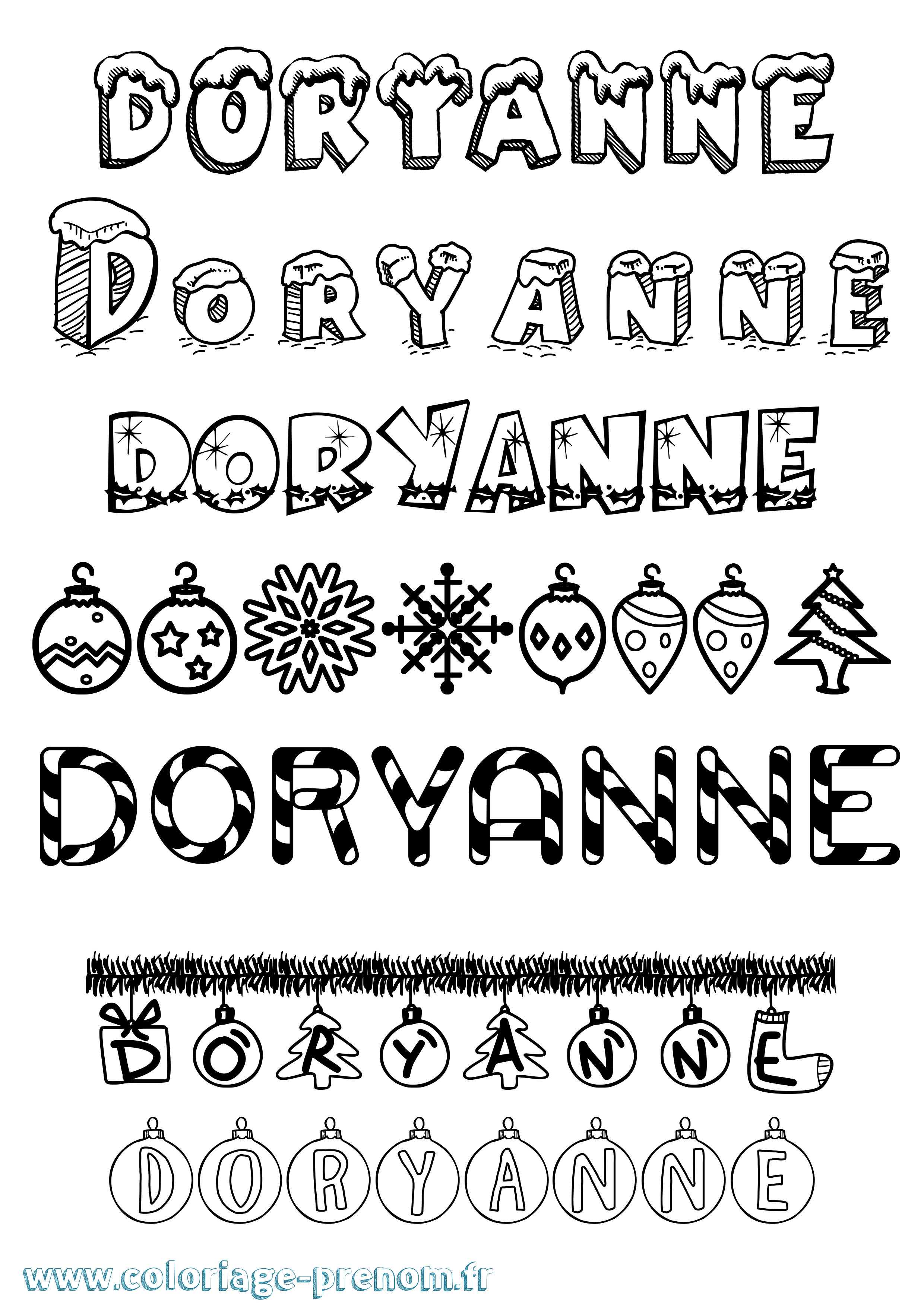 Coloriage Doryanne Noël Coloriage prénom Doryanne Noël
