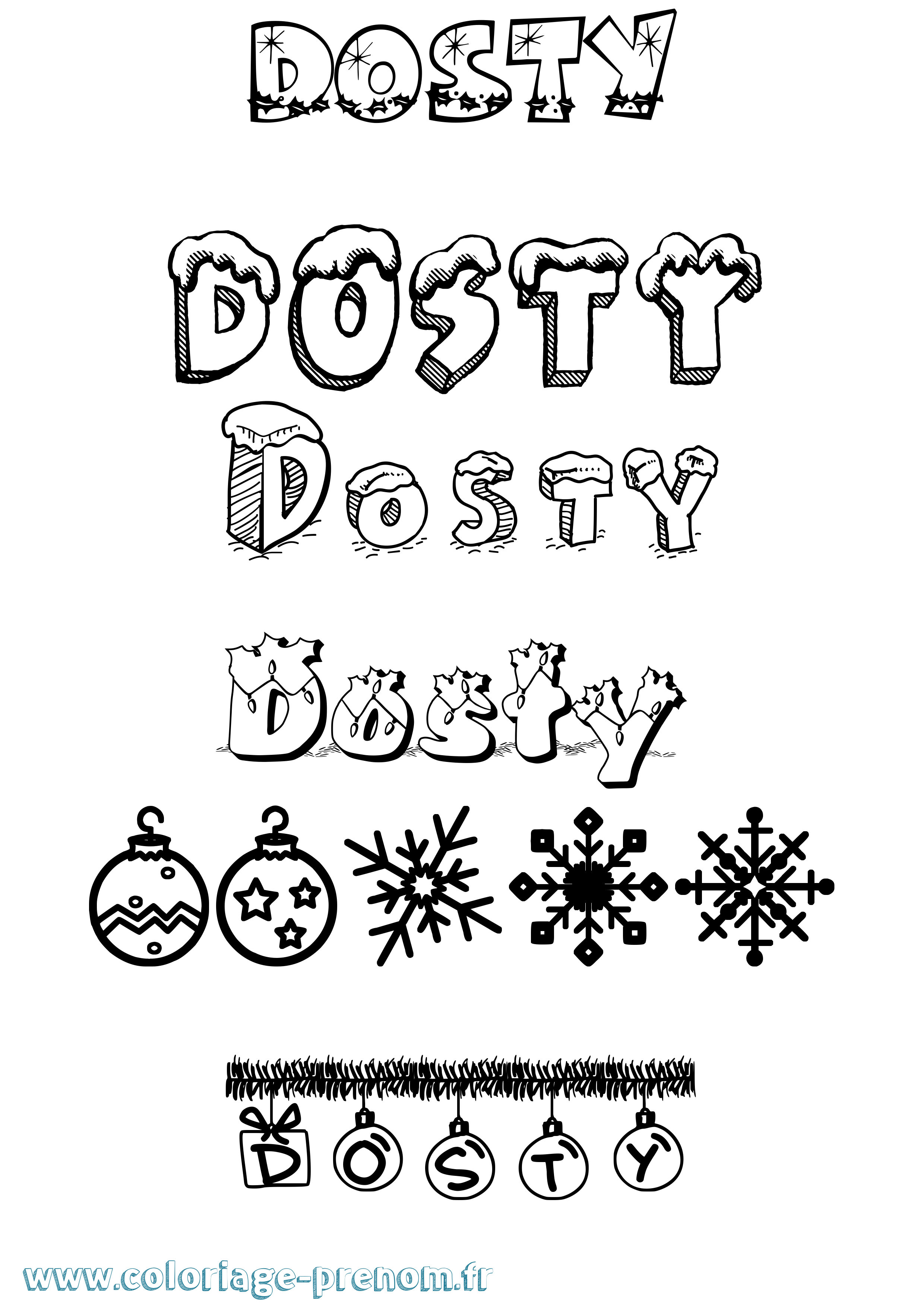 Coloriage Dosty Noël Coloriage prénom Dosty Noël