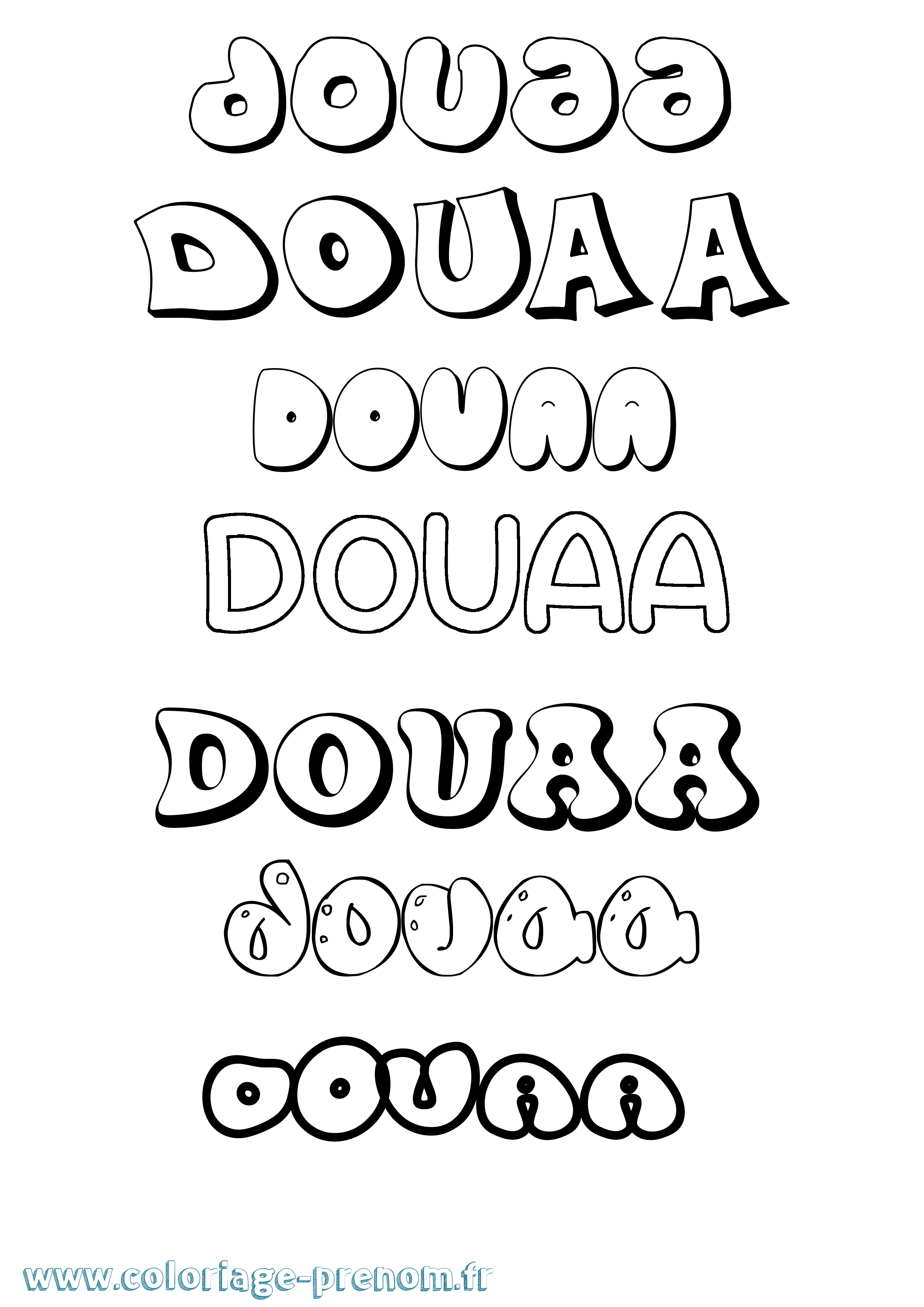Coloriage Douaa Bubble Coloriage prénom Douaa Bubble