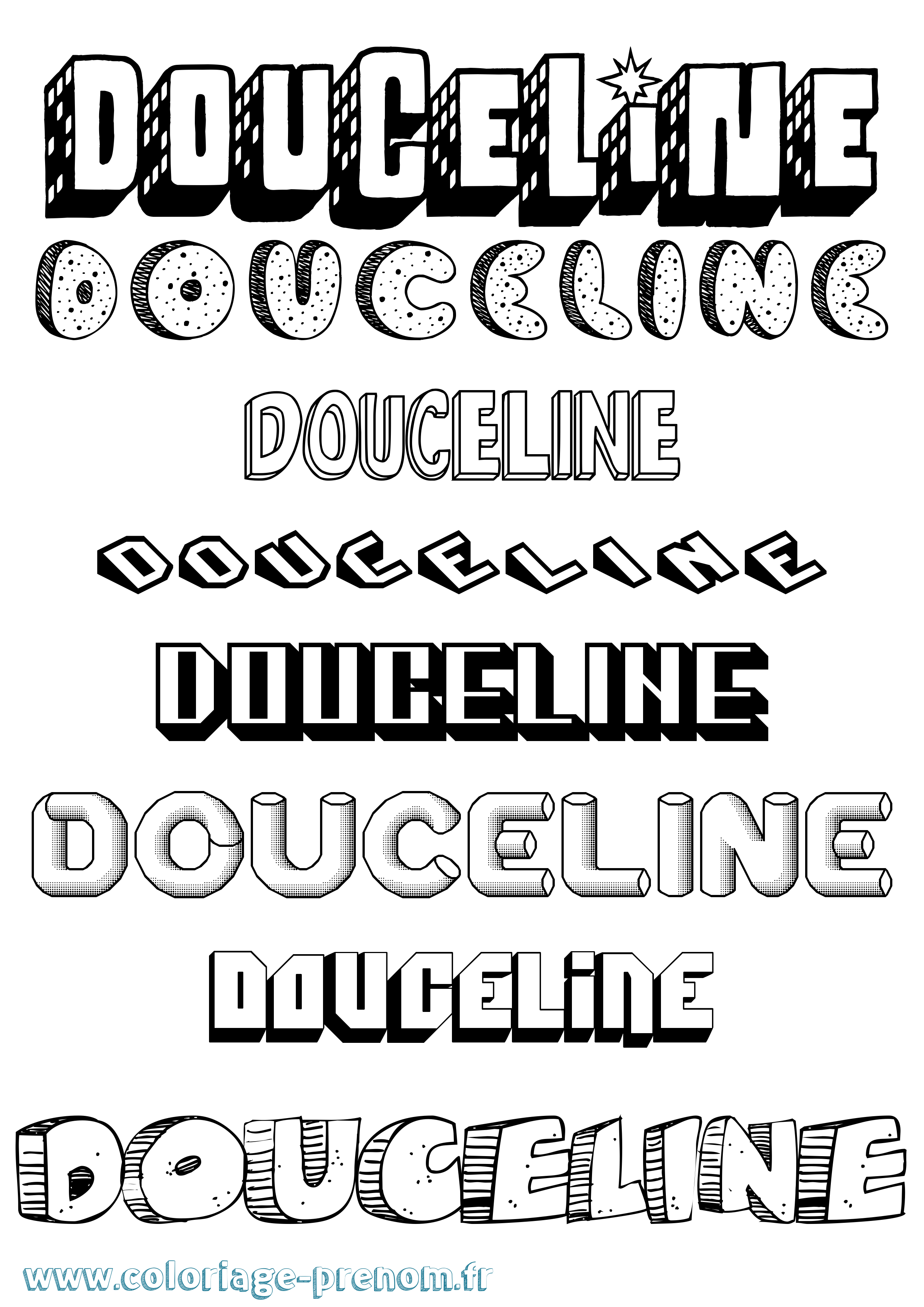 Coloriage Douceline Effet 3D Coloriage prénom Douceline Effet 3D