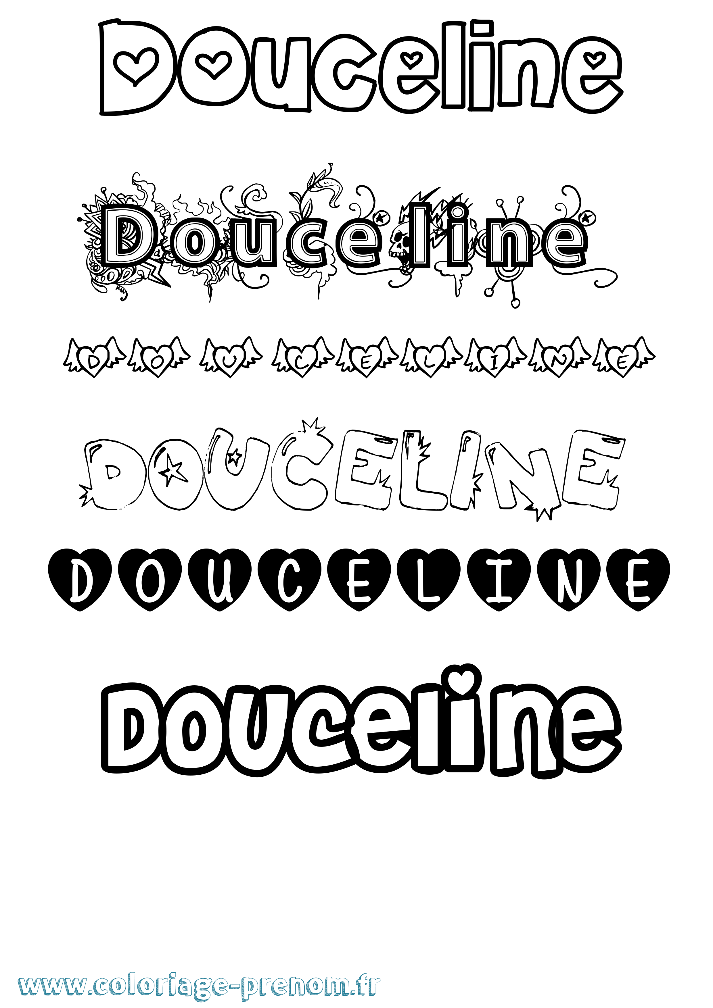 Coloriage Douceline Girly Coloriage prénom Douceline Girly