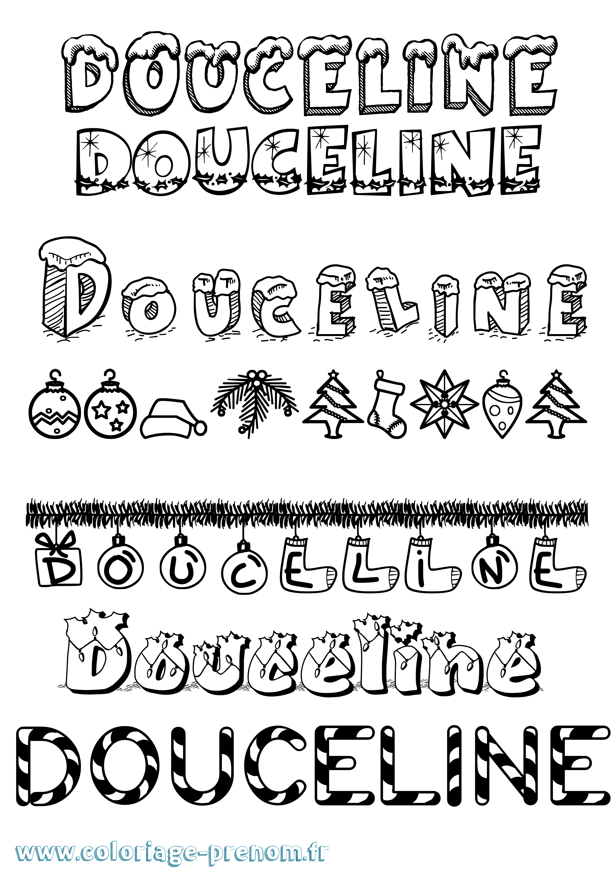 Coloriage Douceline Noël Coloriage prénom Douceline Noël