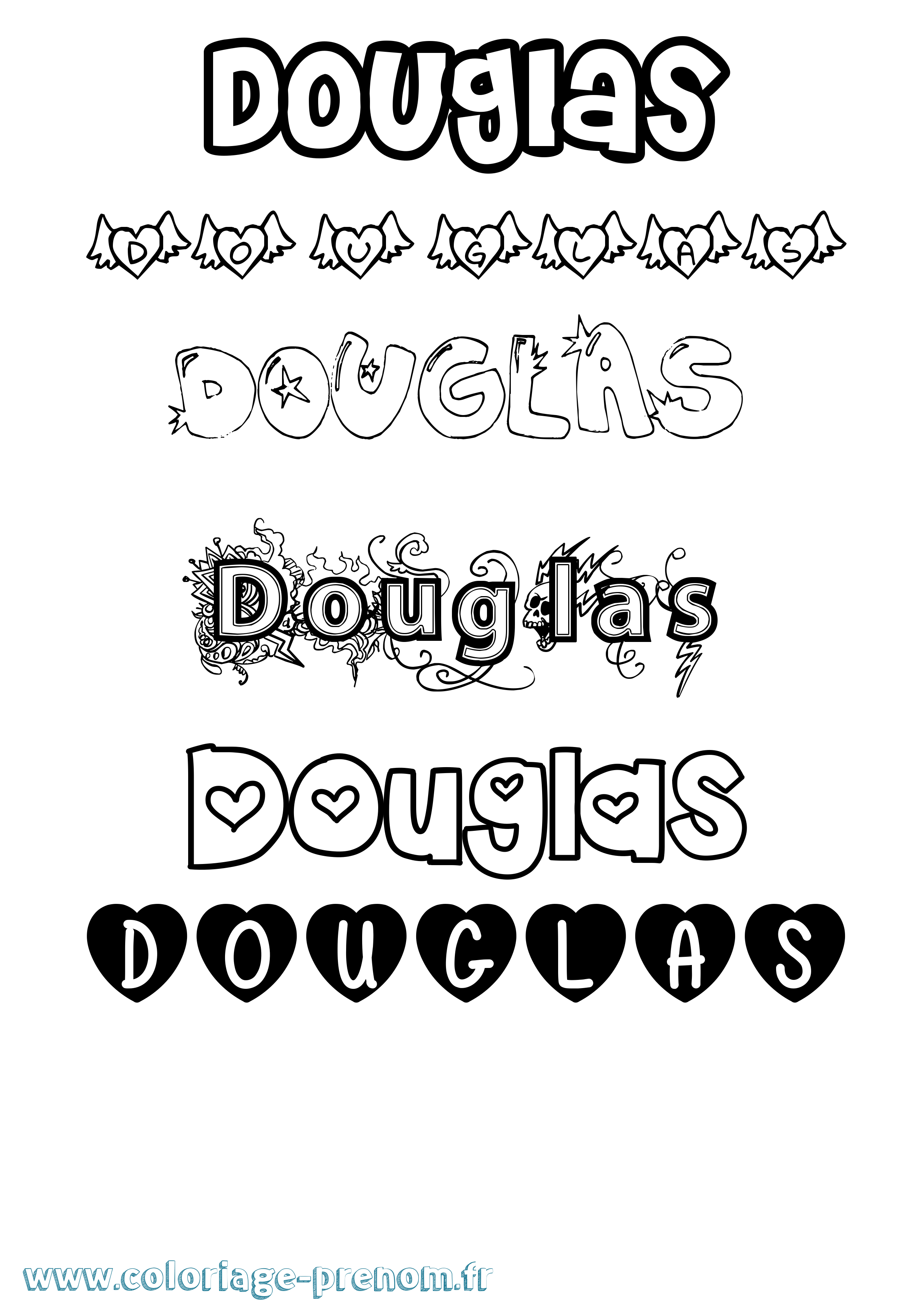 Coloriage Douglas Girly Coloriage prénom Douglas Girly