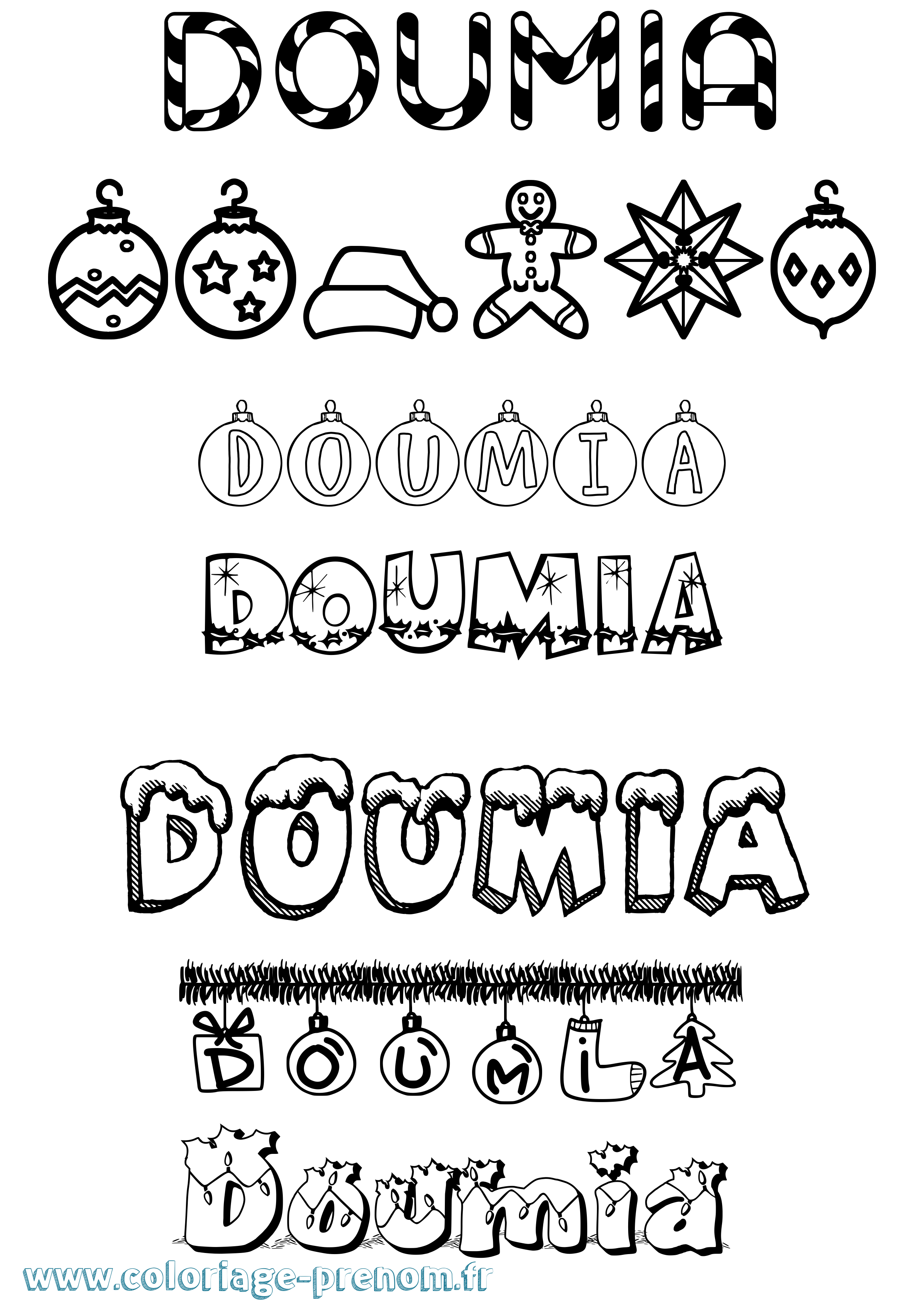 Coloriage Doumia Noël Coloriage prénom Doumia Noël