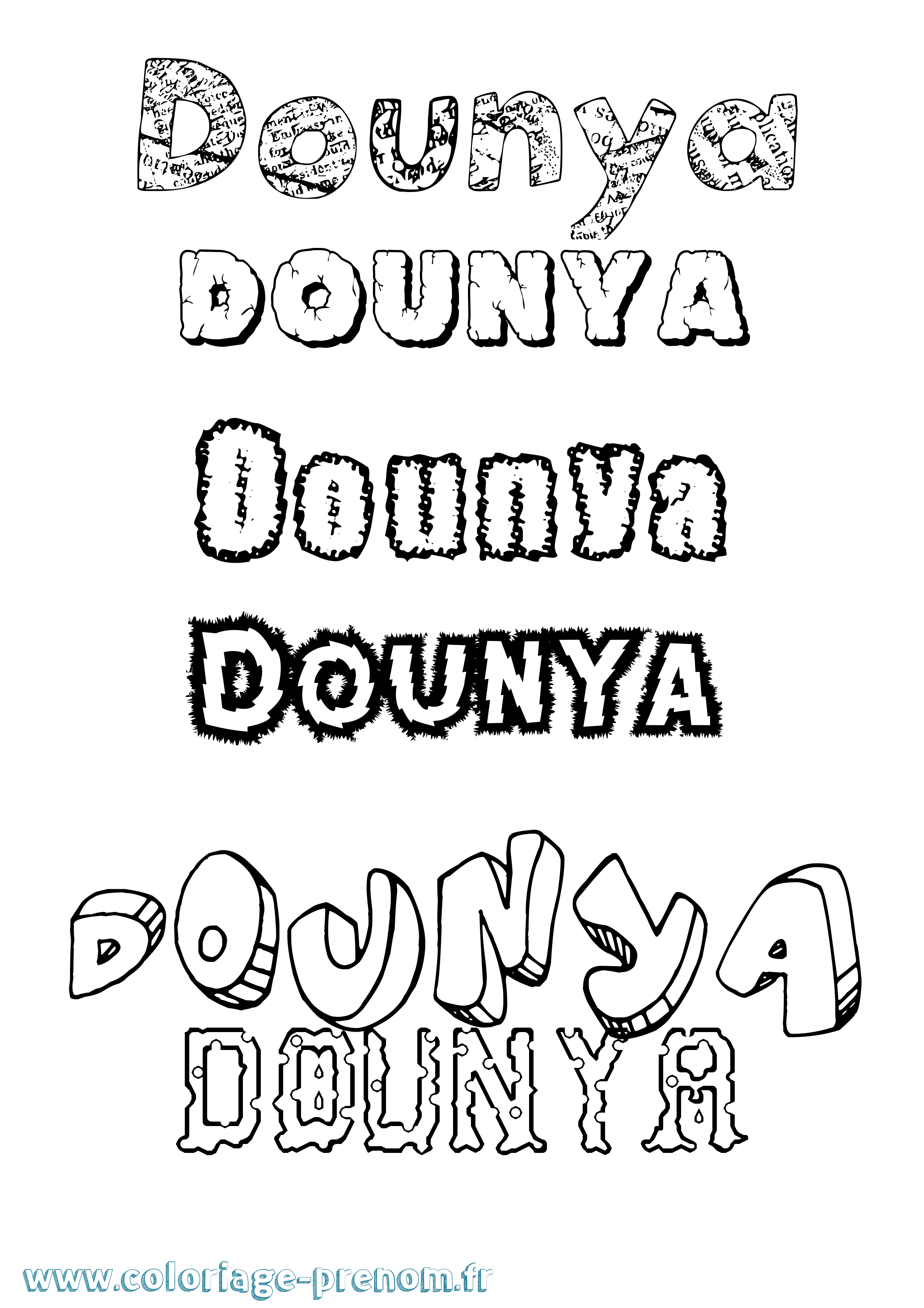 Coloriage Dounya Destructuré Coloriage prénom Dounya Destructuré