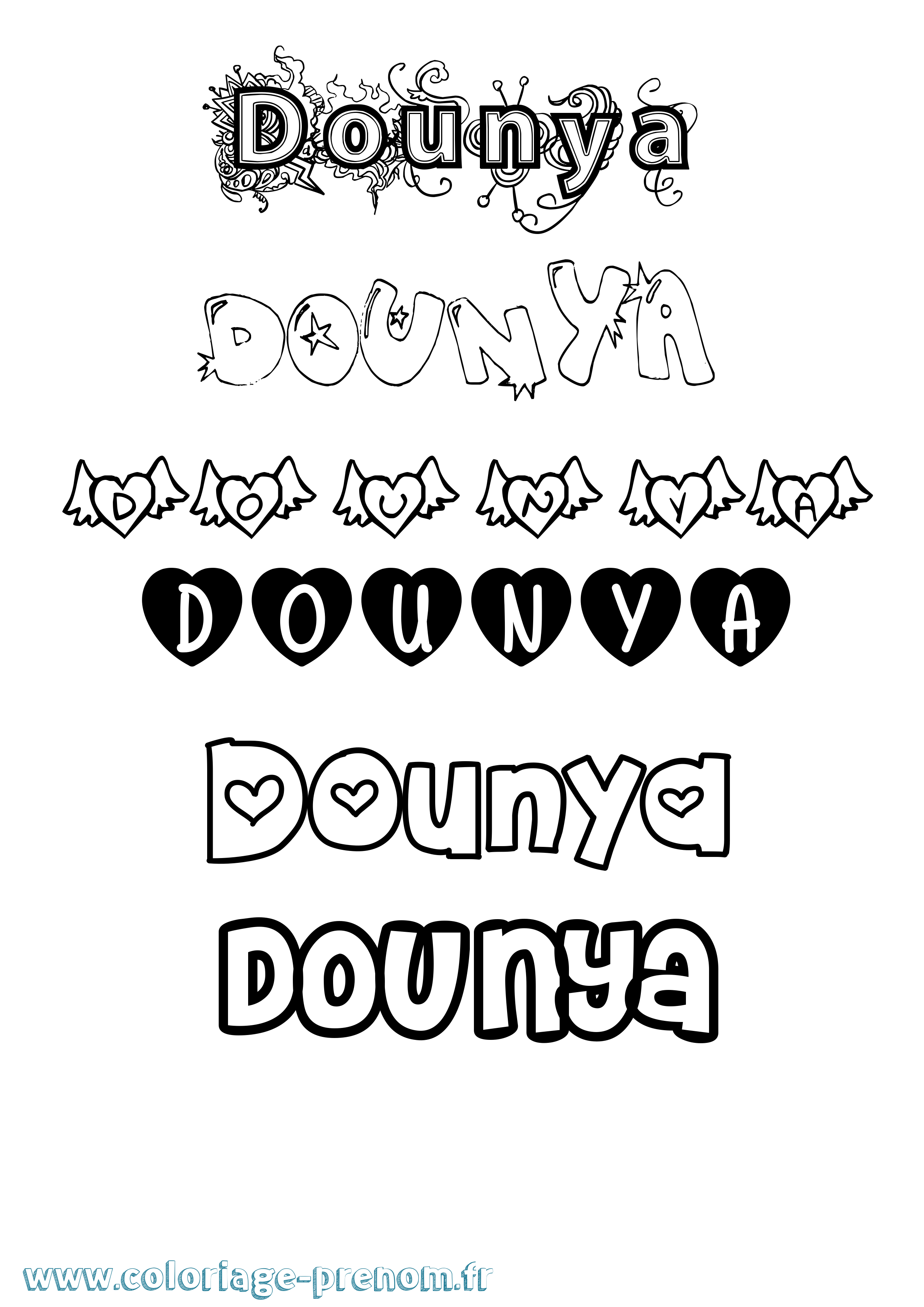 Coloriage Dounya Girly Coloriage prénom Dounya Girly
