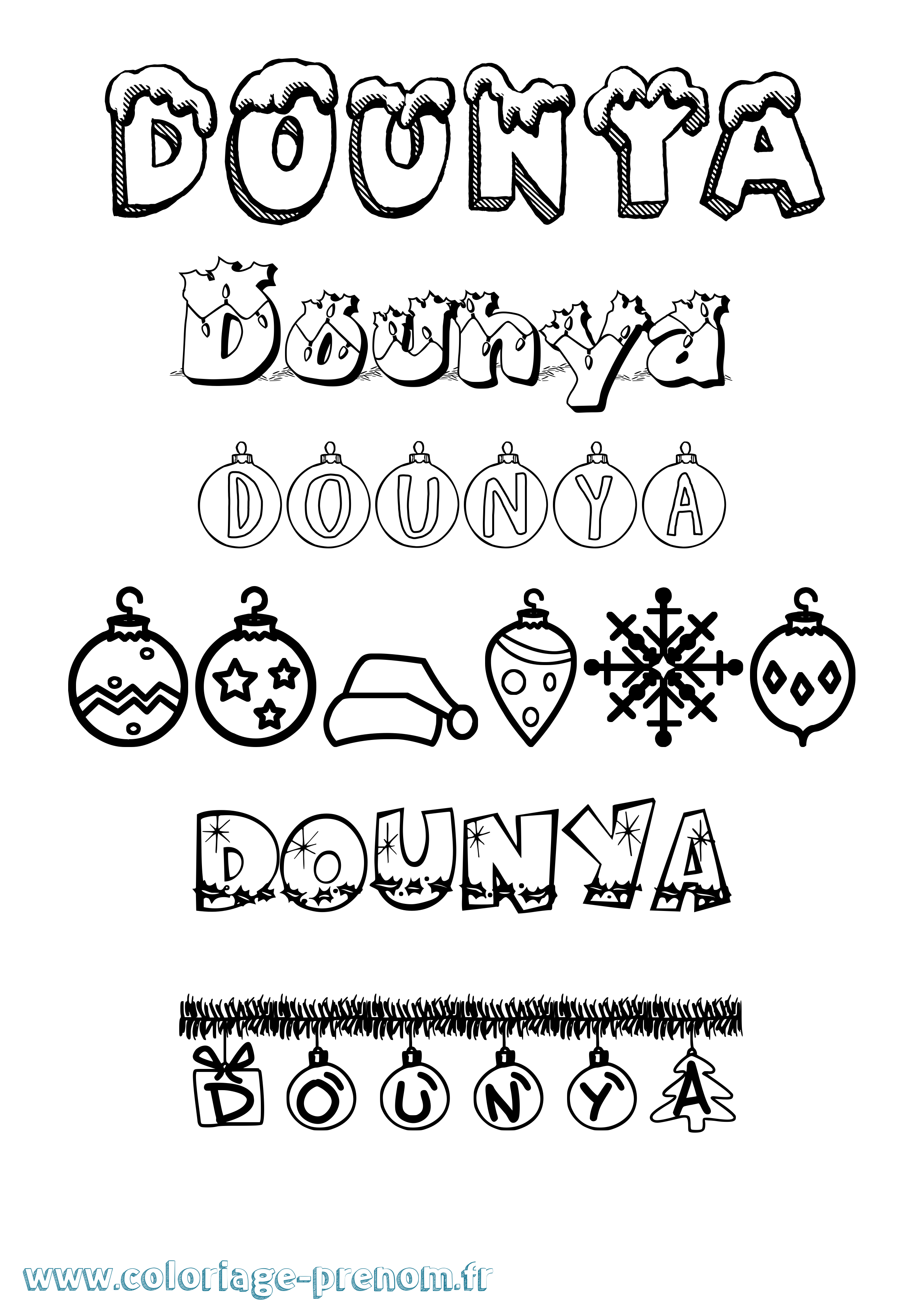 Coloriage Dounya Noël Coloriage prénom Dounya Noël